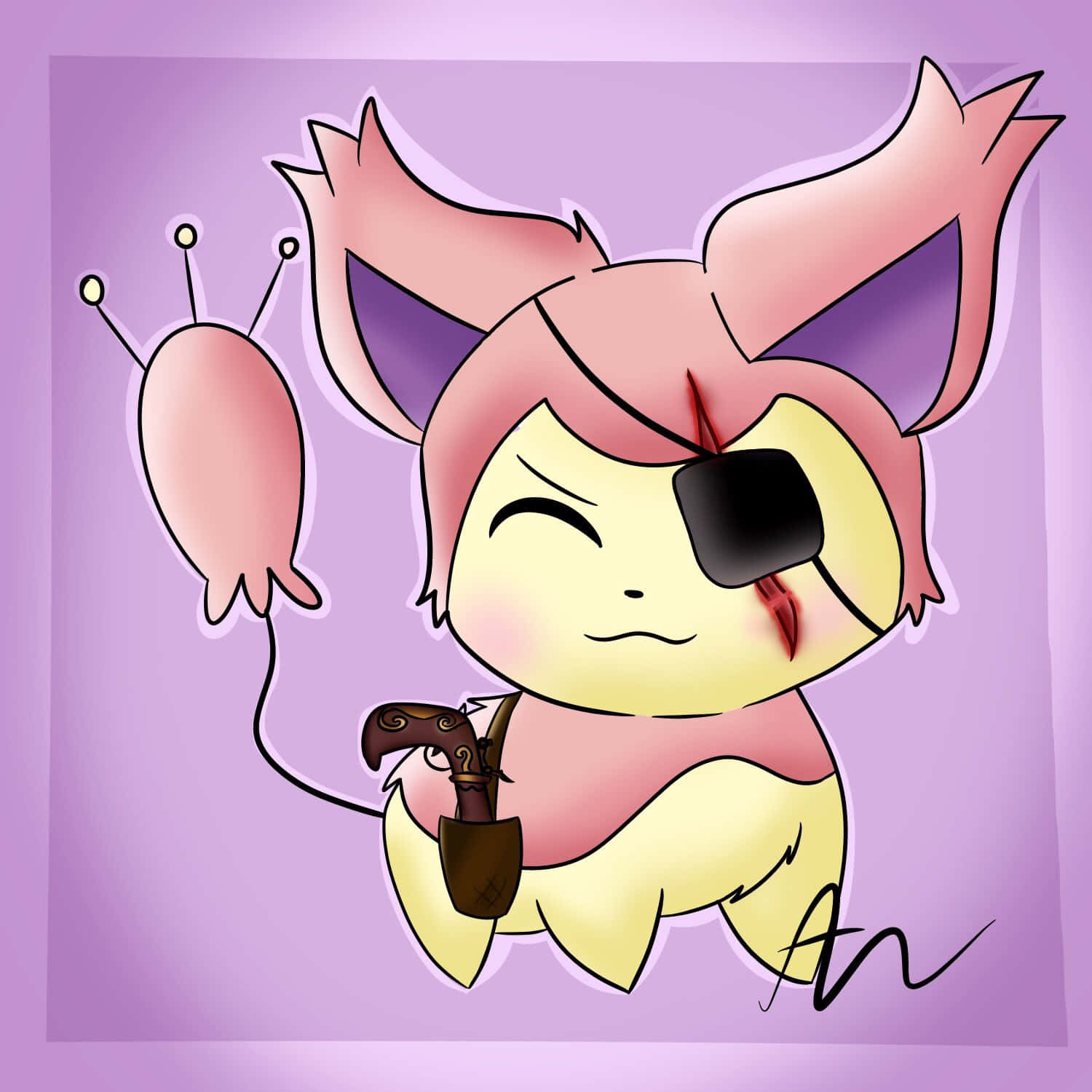 Skitty, eye patch, chibi-style, HD Desktop Wallpaper
