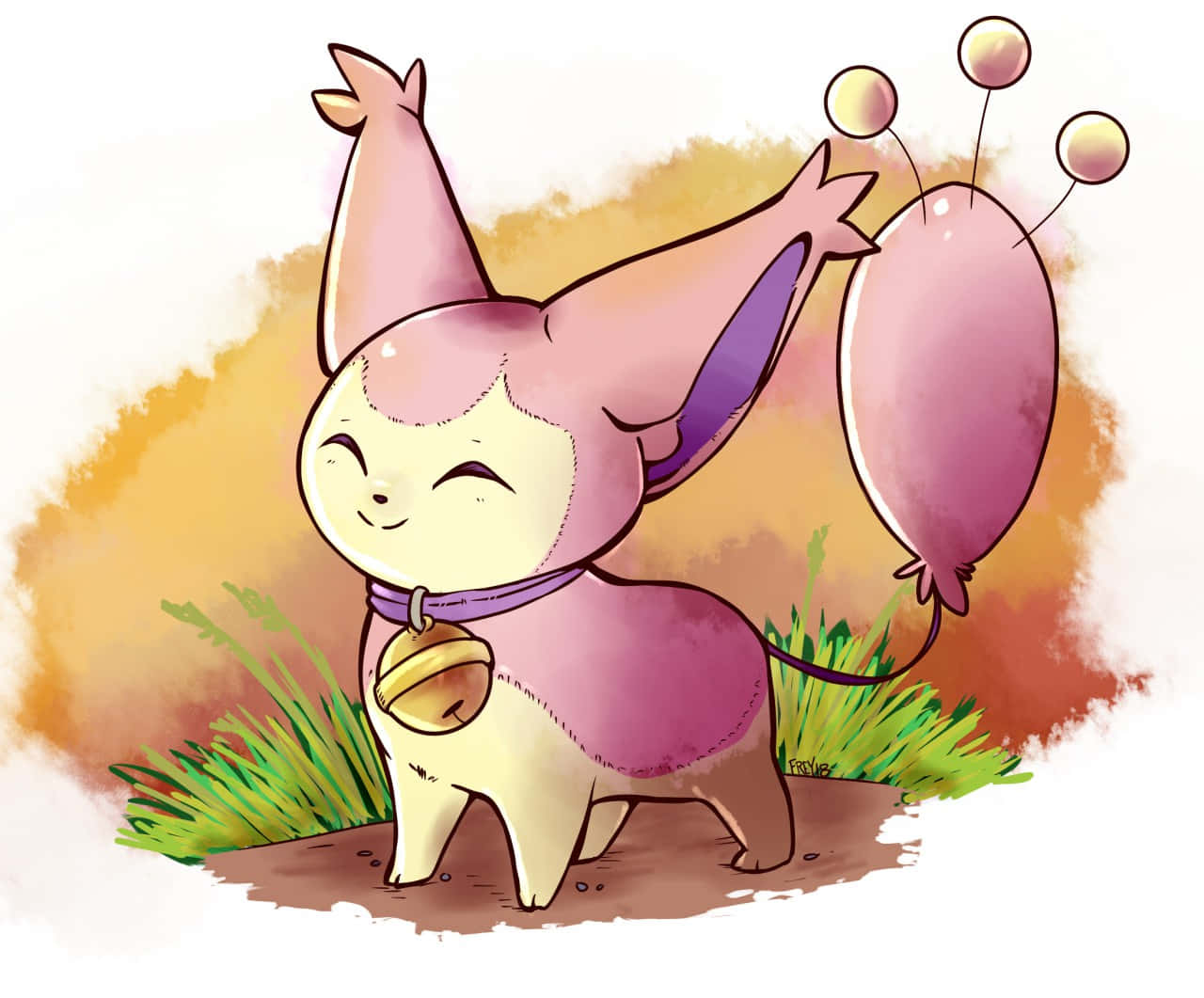 Skitty, large bell, pink anime-style creature, HD Desktop Wallpaper