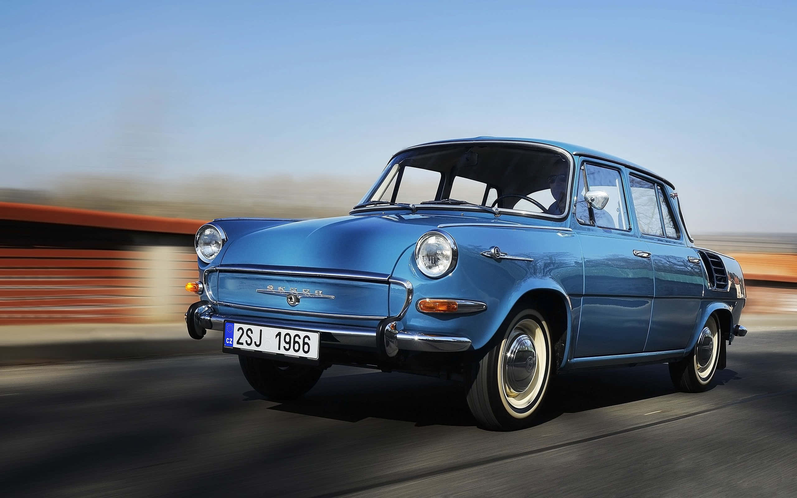 Škoda 1000 MB, 1966, classic blue, 2K Desktop Wallpaper