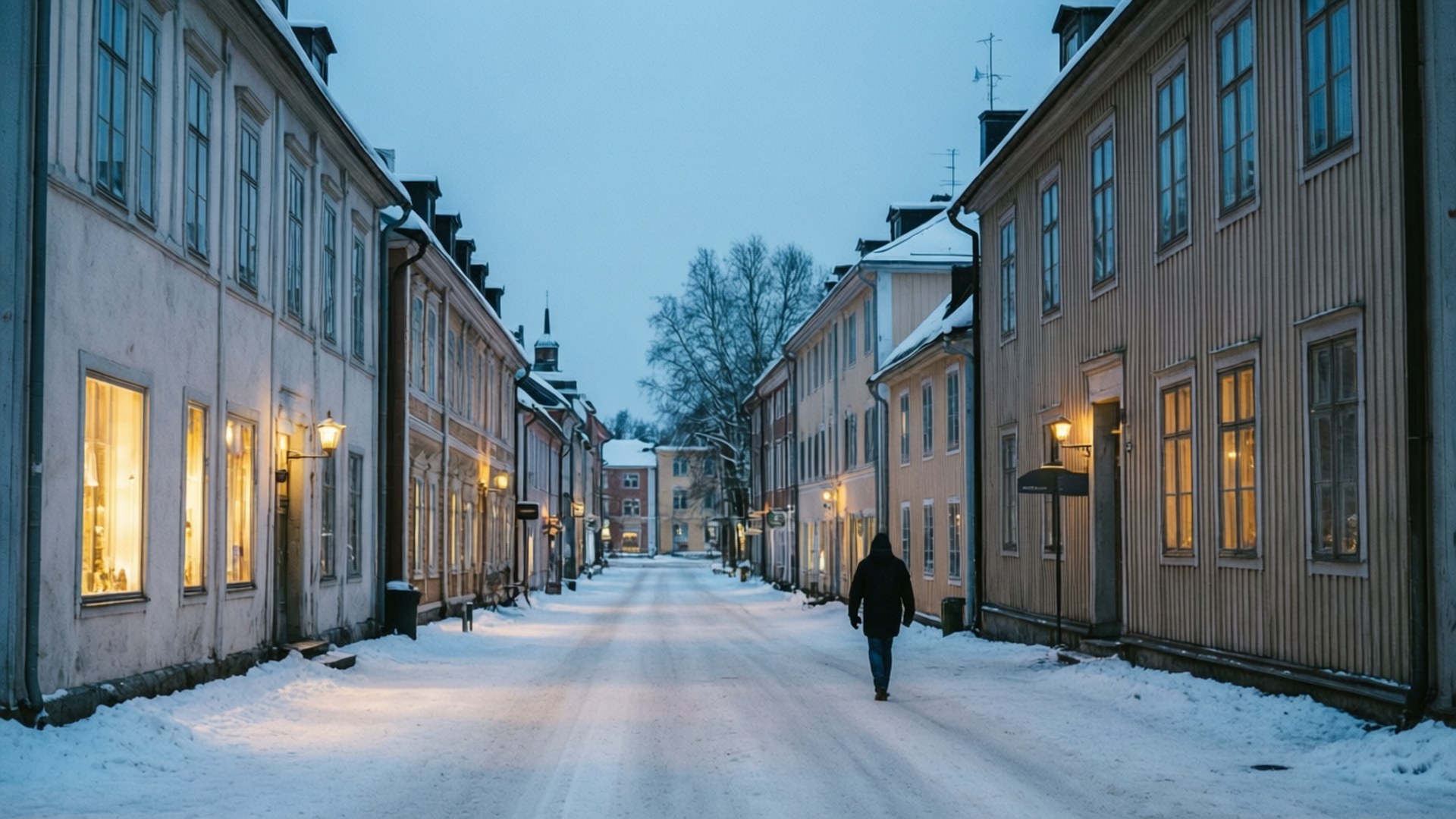 Skövde, old town, winter, Full HD Desktop Wallpaper