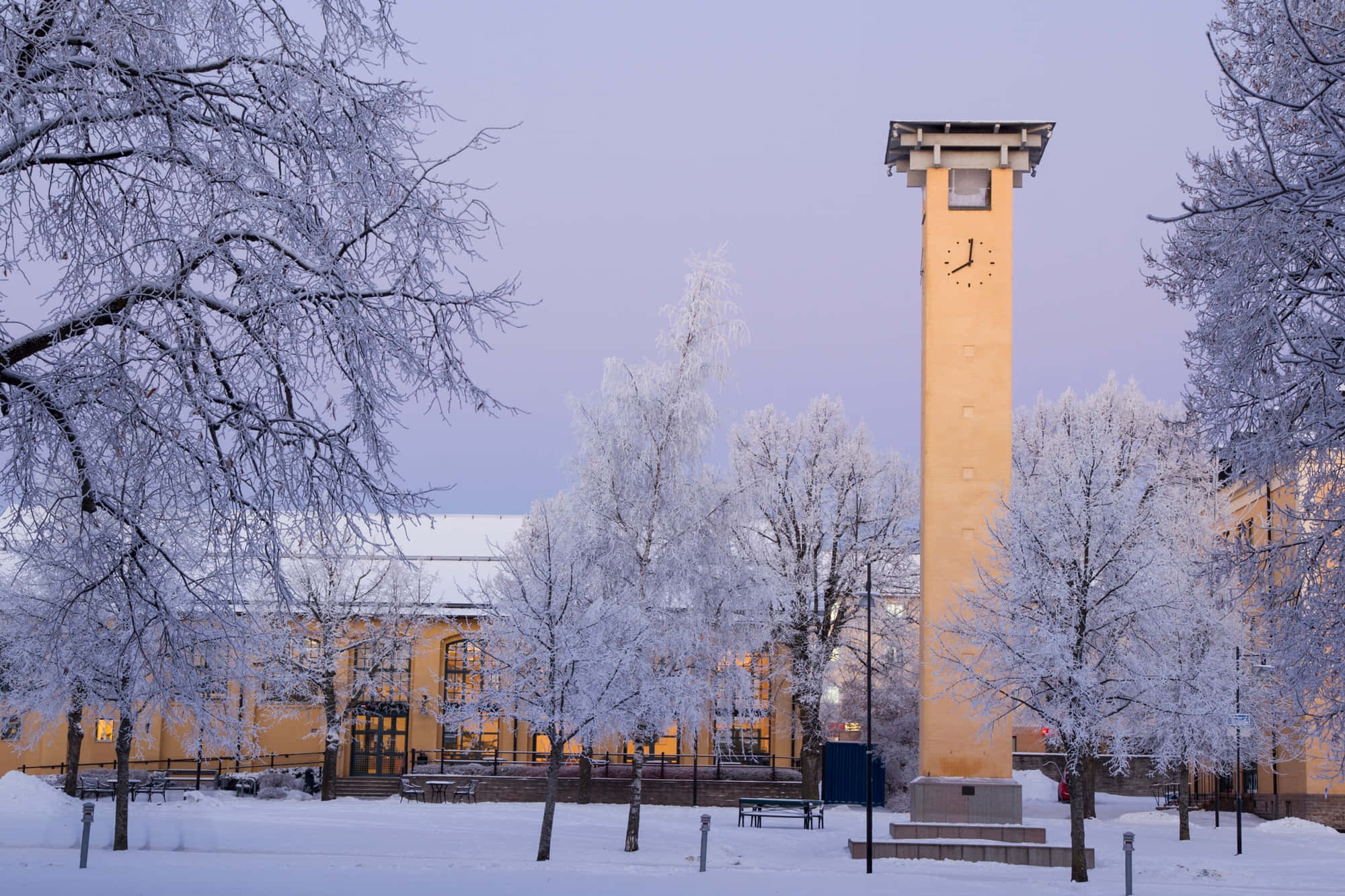 Skövde, winter, clock tower, Full HD Desktop Wallpaper