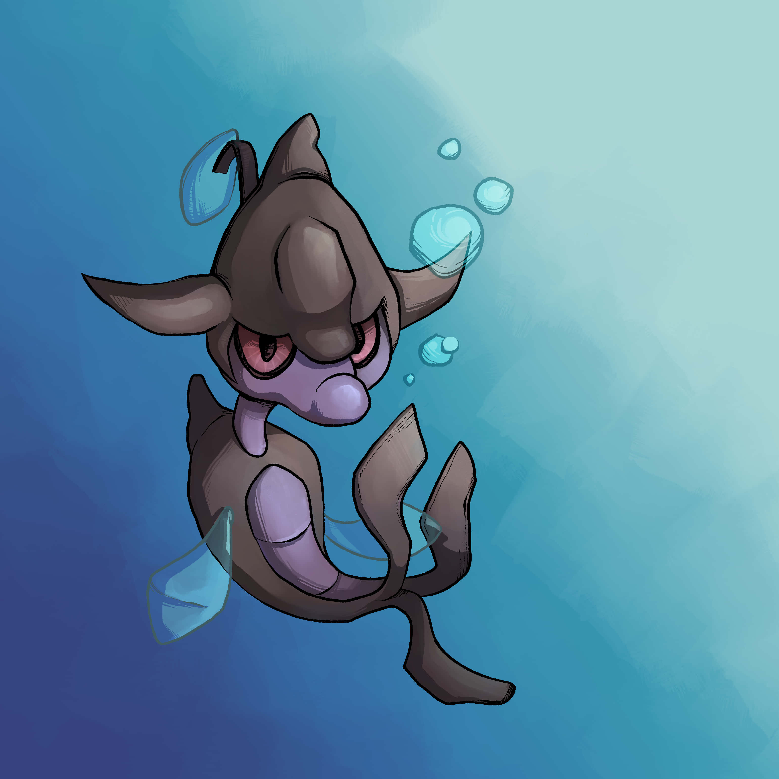 Skrelp, dark brown, red eyes, 2K Desktop Wallpaper