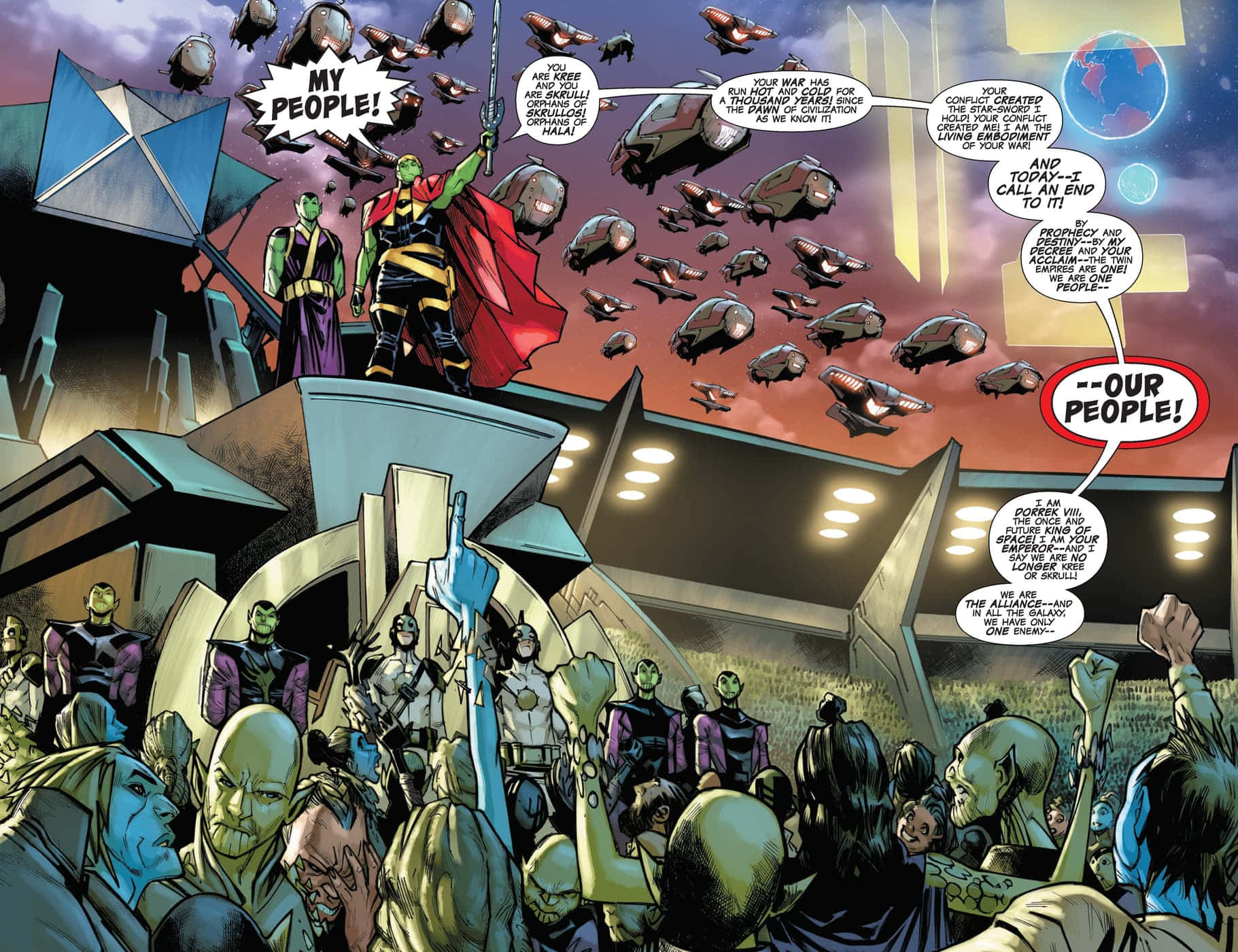 Skrulls, green-skinned leader, red cape, HD Desktop Wallpaper