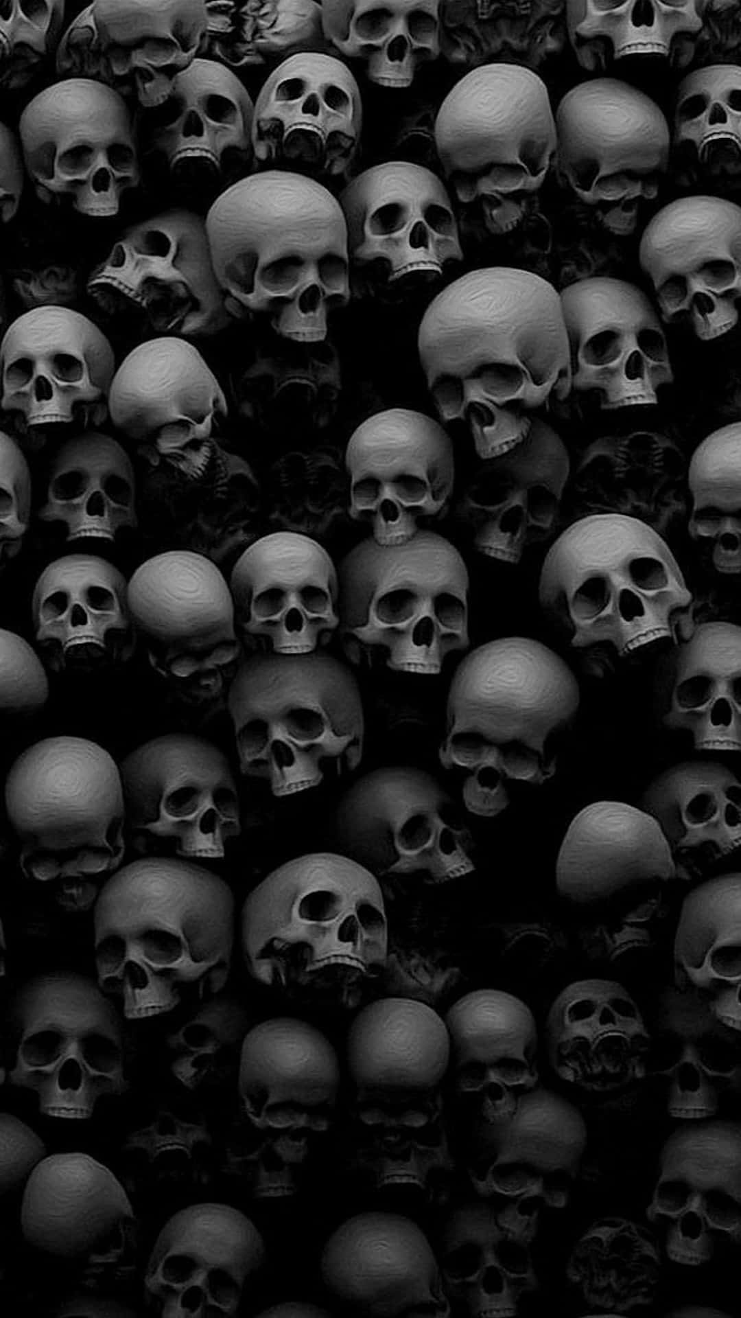 black and white photo, human skulls, varying shades of gray, Full HD Phone Wallpaper