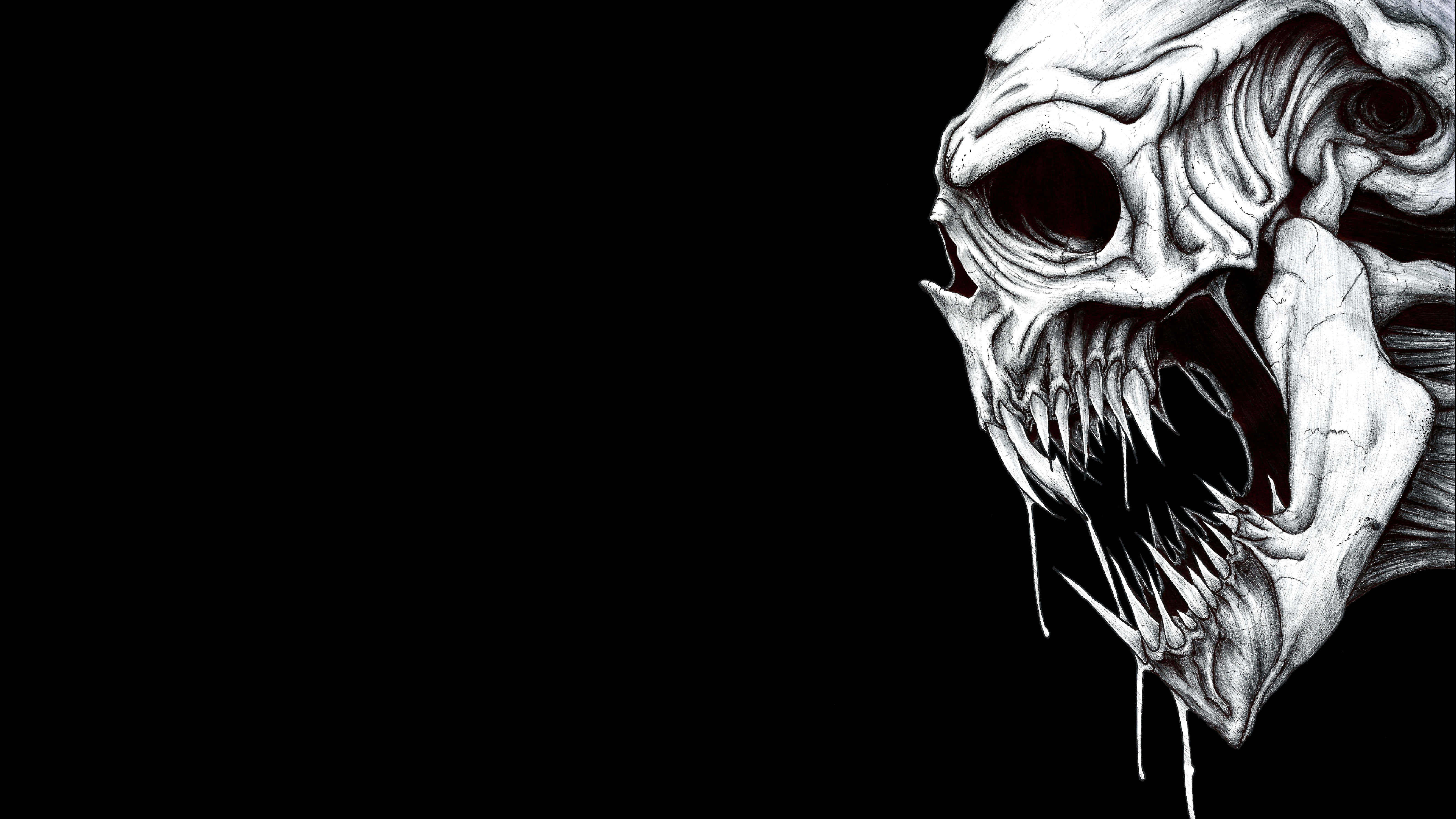 Skull Charm, white skeletal face, sharp teeth, 5K Desktop Wallpaper