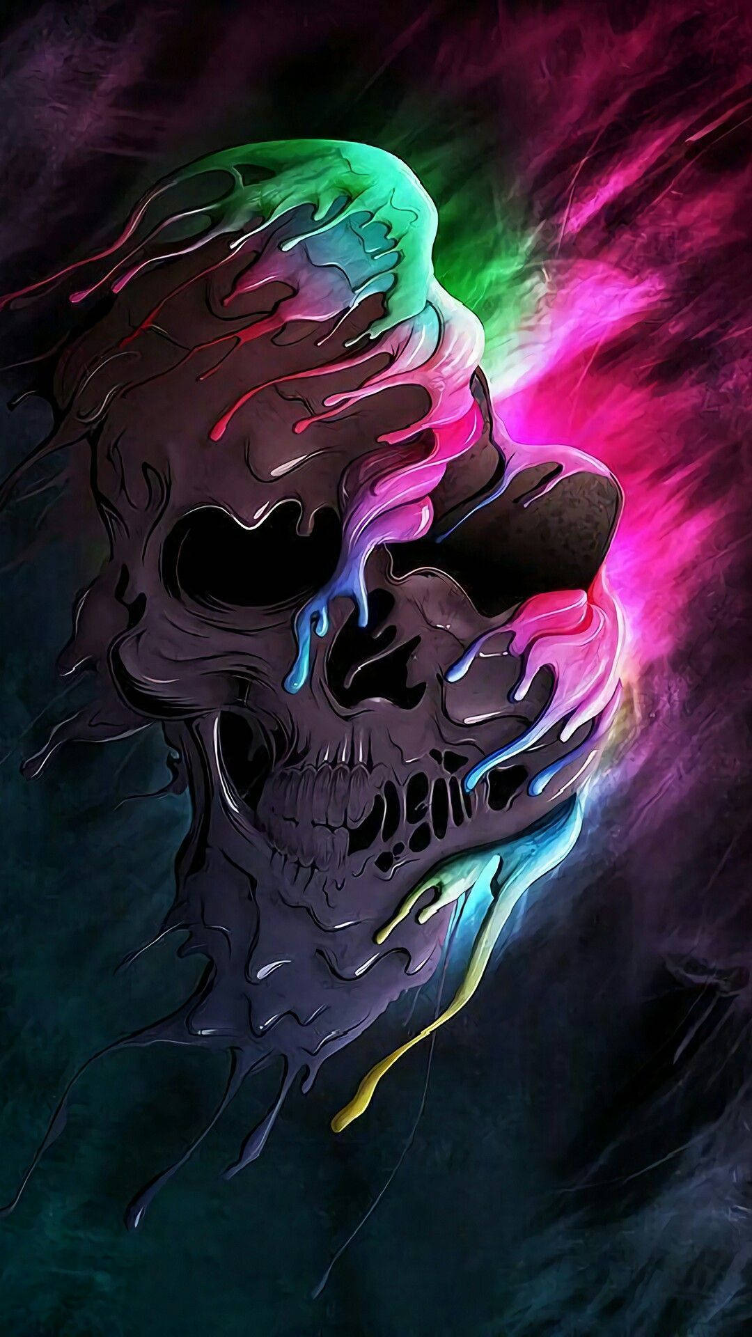 colorful skull, neon paint, electric green, Full HD Phone Wallpaper