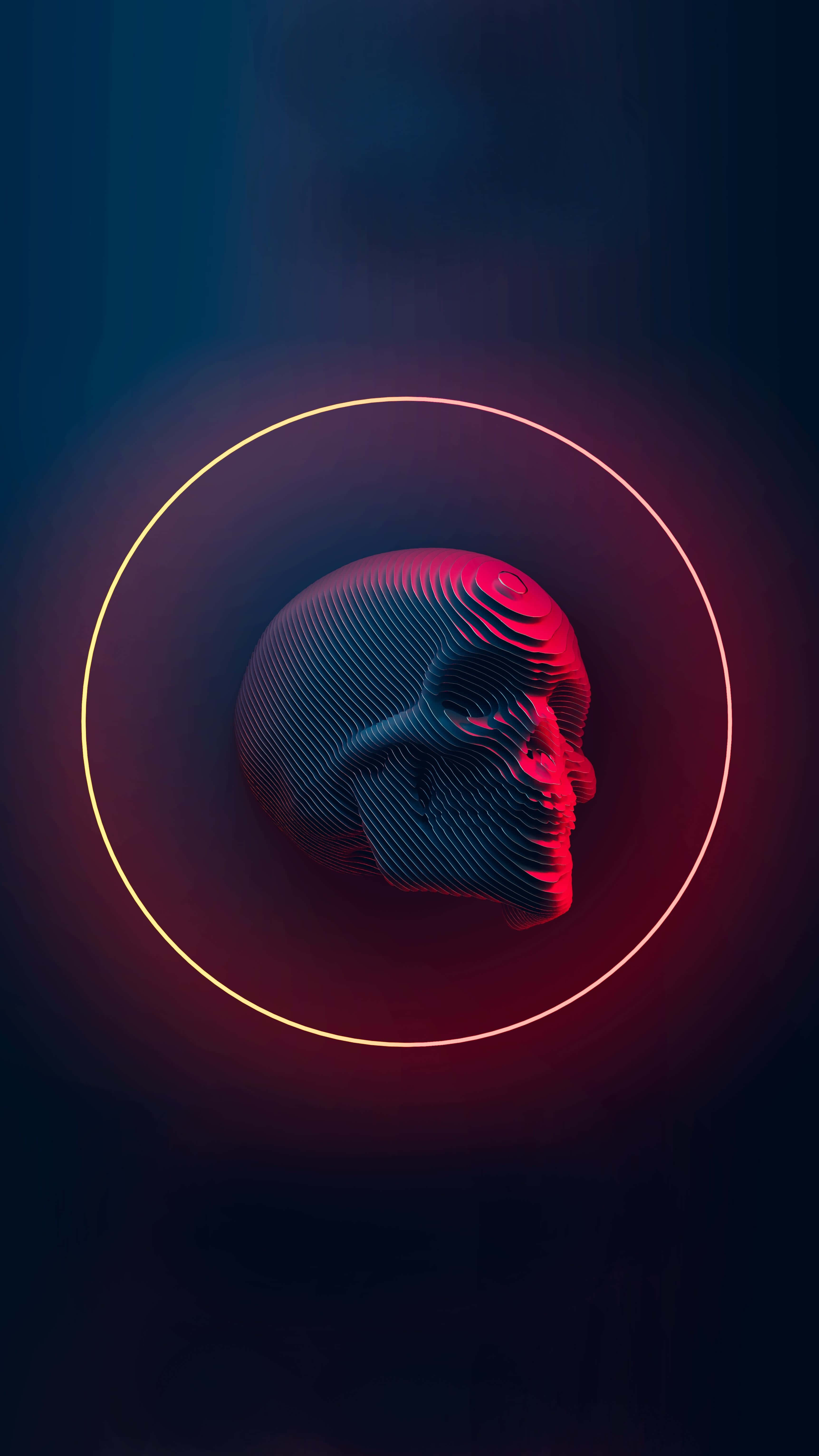 neon skull, red and blue, neon ring, 5K Phone Wallpaper