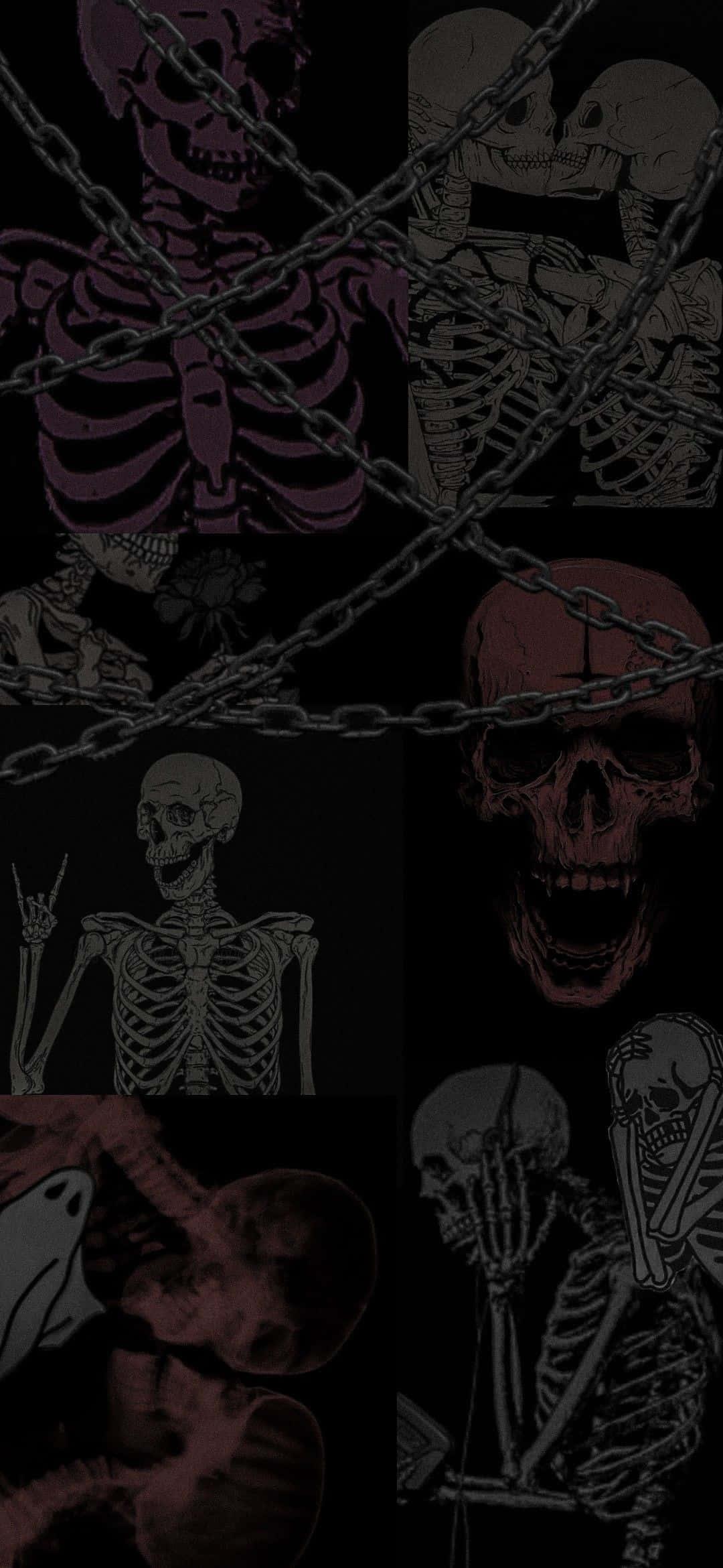 Dark Skull Collage Aesthetic, purple gray, red tones, Full HD Phone Wallpaper