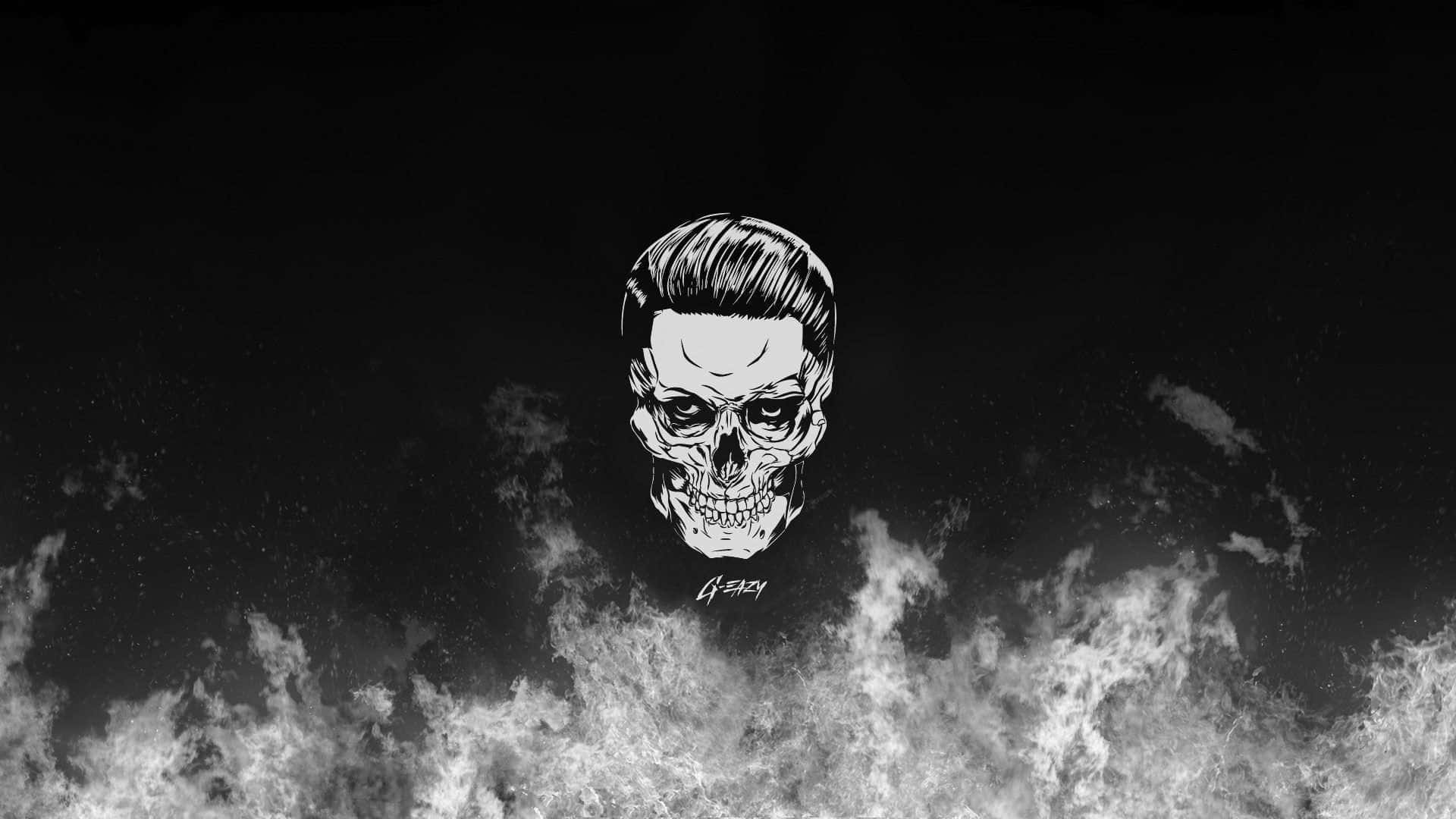 dark skull, slicked-back hair, swirling smoke, Full HD Desktop Wallpaper