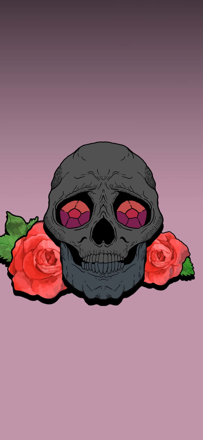 skull with roses aesthetic, geometric pink eyes, vivid red roses, HD Phone Wallpaper
