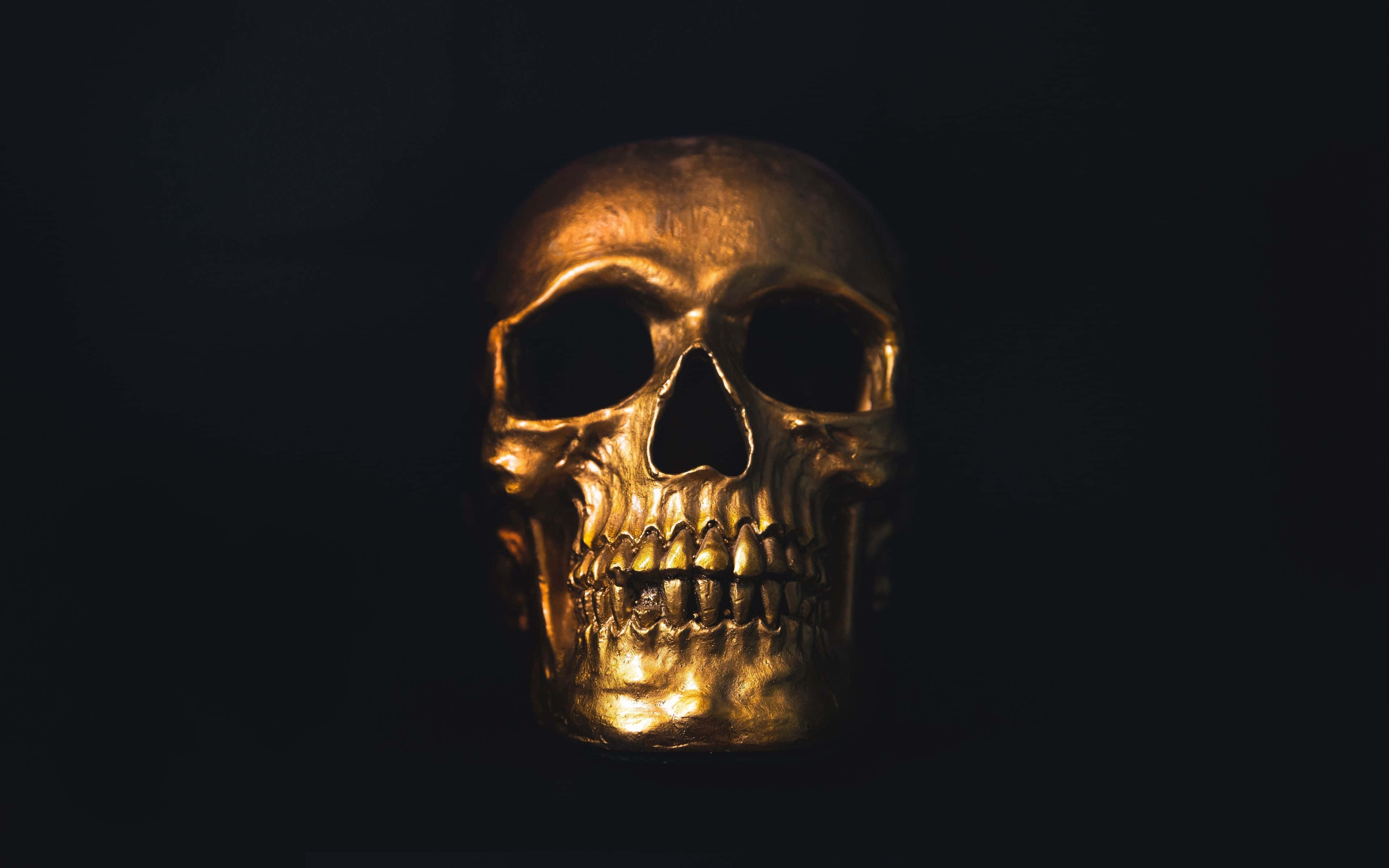Grunge Skull, golden skull, pitch-black background, 4K Desktop Wallpaper