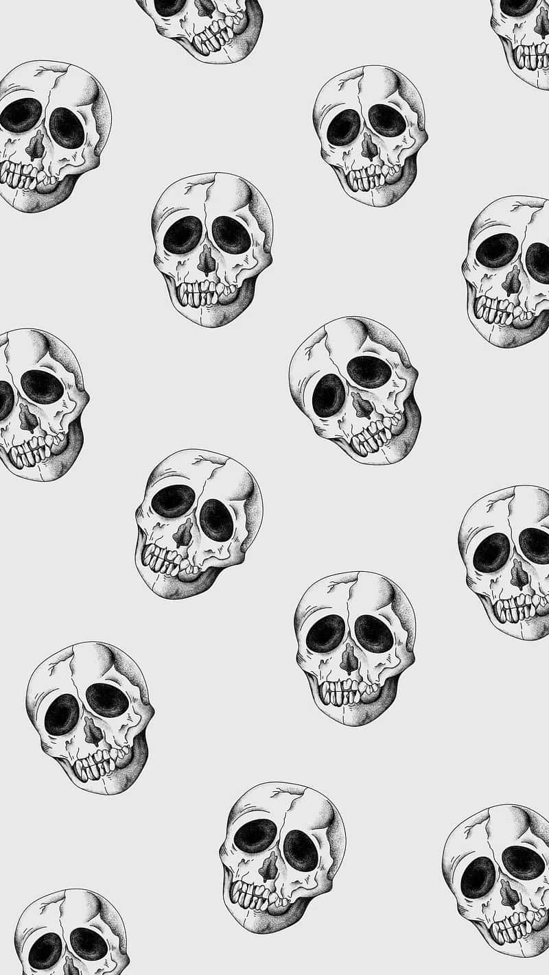 monochrome skull pattern, black and white, detailed shading, HD Phone Wallpaper