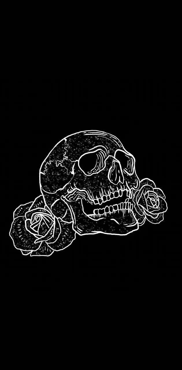 skull and roses aesthetic, human skull, two roses, HD Phone Wallpaper
