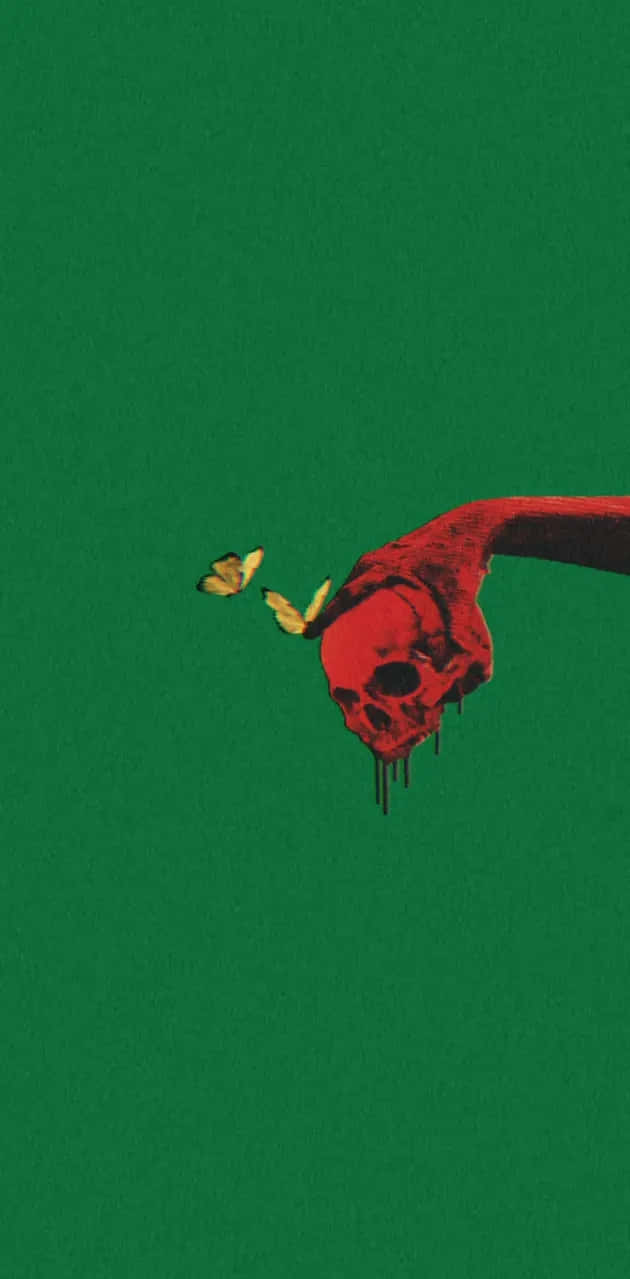Red Skull, green backdrop, black liquid, SD Phone Wallpaper