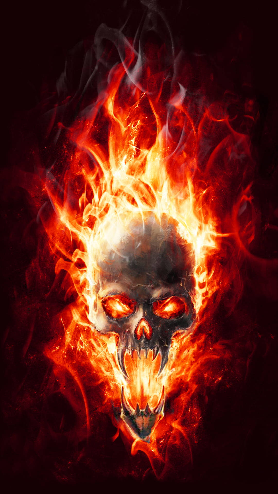 gangster skull, flaming skull, glowing red eyes, Full HD Phone Wallpaper
