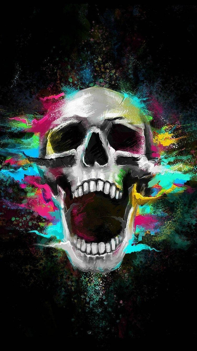 skull, neon colors, dark background, HD Phone Wallpaper