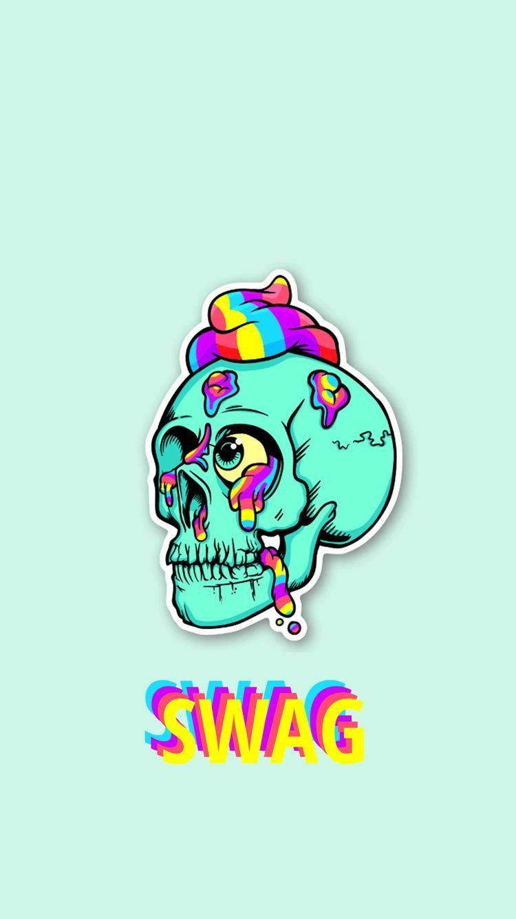 aqua blue, skull, rainbow melting candy, HD Phone Wallpaper