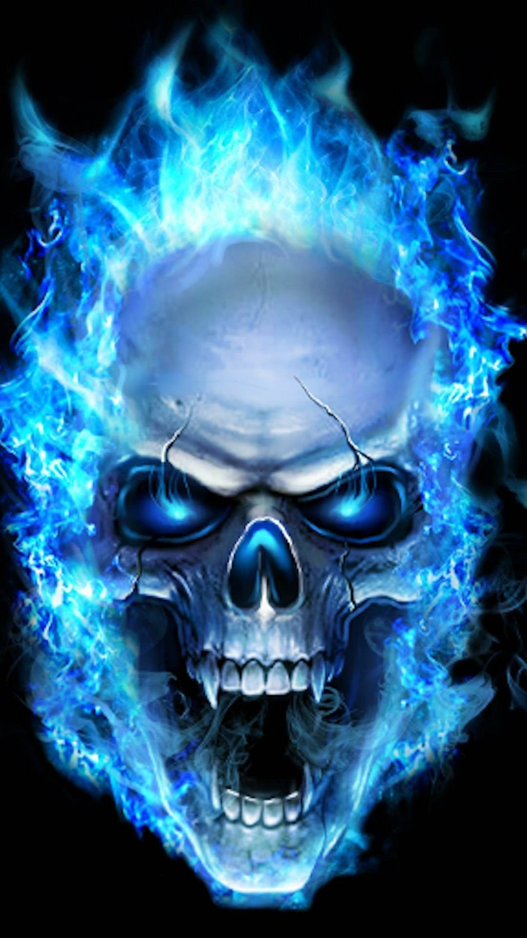blue fiery skull, glowing blue eyes, crackling electric blue flames, Full HD Phone Wallpaper
