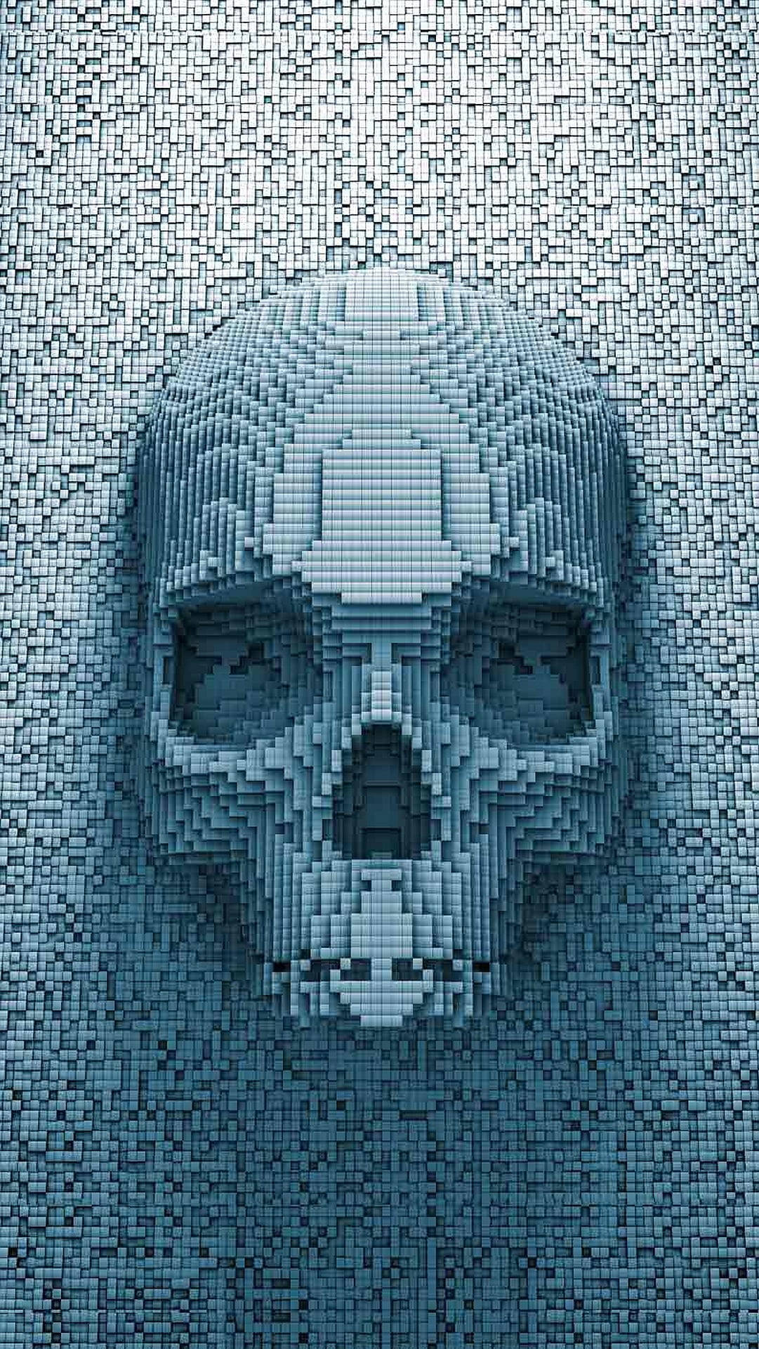 pixelated skull, cool blue tones, mosaic of tiny cubes, Full HD Phone Wallpaper