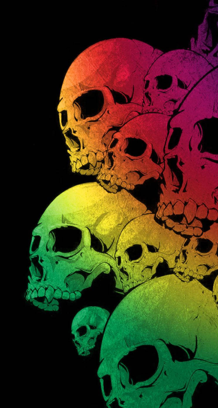 colorful skull, rainbow-colored, black background, HD Phone Wallpaper