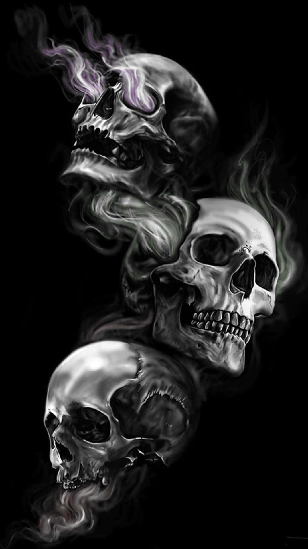 Skull Phone, black background, swirling smoke, Full HD Phone Wallpaper