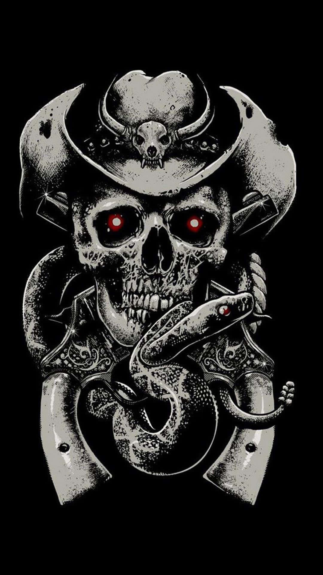 skull phone, cowboy hat, glowing red eyes, Full HD Phone Wallpaper