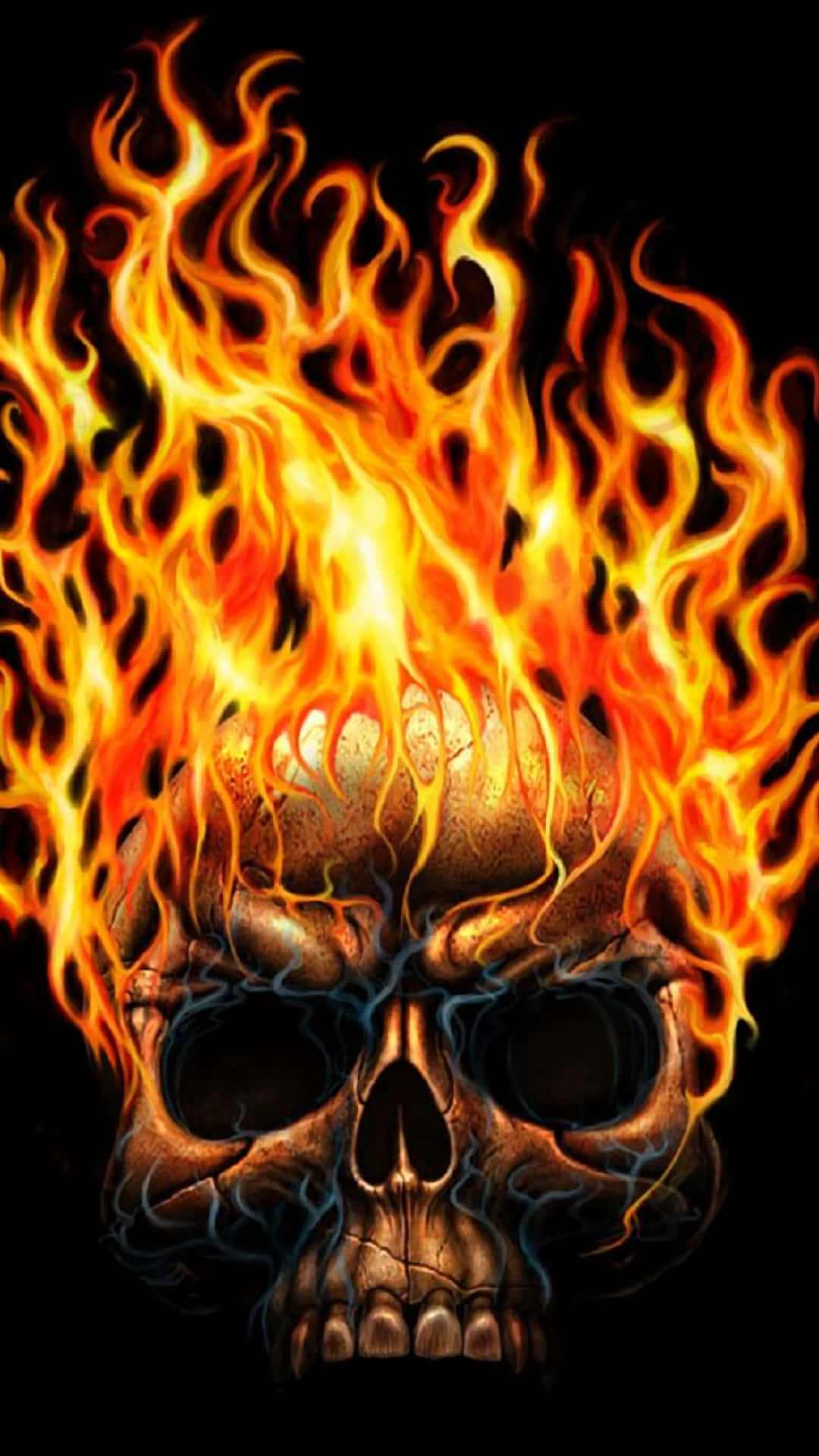 Skull Phone, fiery skull, intense orange flames, Full HD Phone Wallpaper