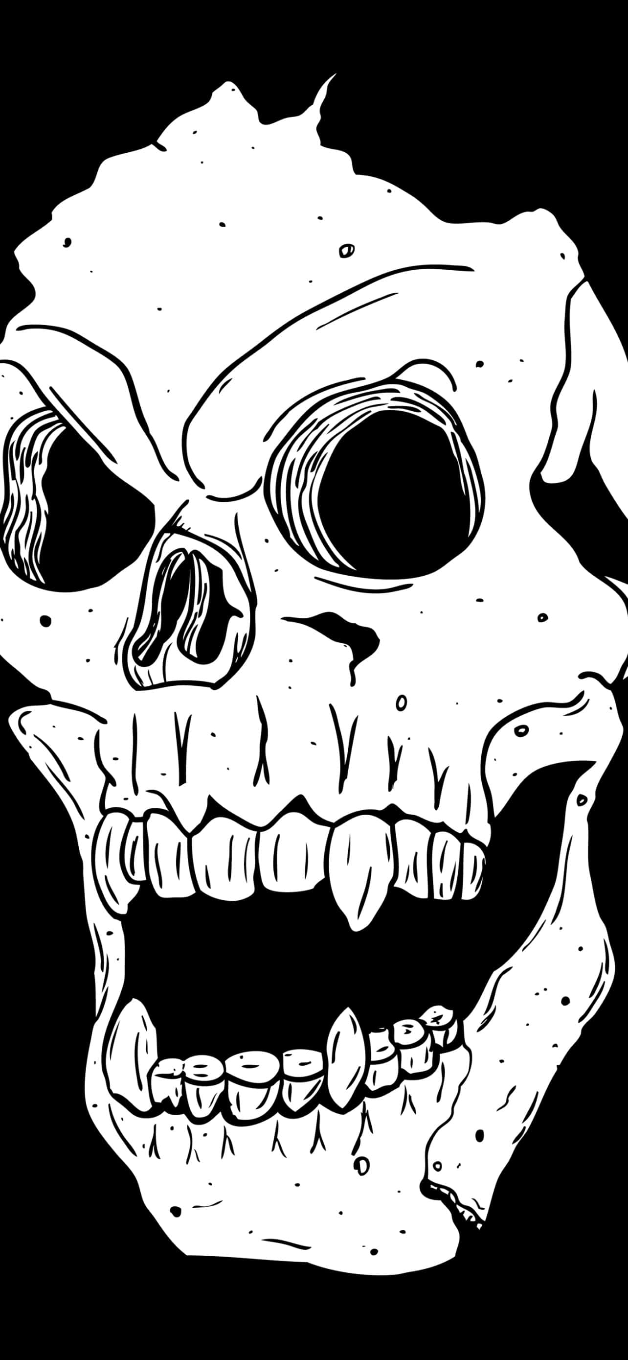 Skull Phone, white line-art skull, jagged teeth, 2K Phone Wallpaper