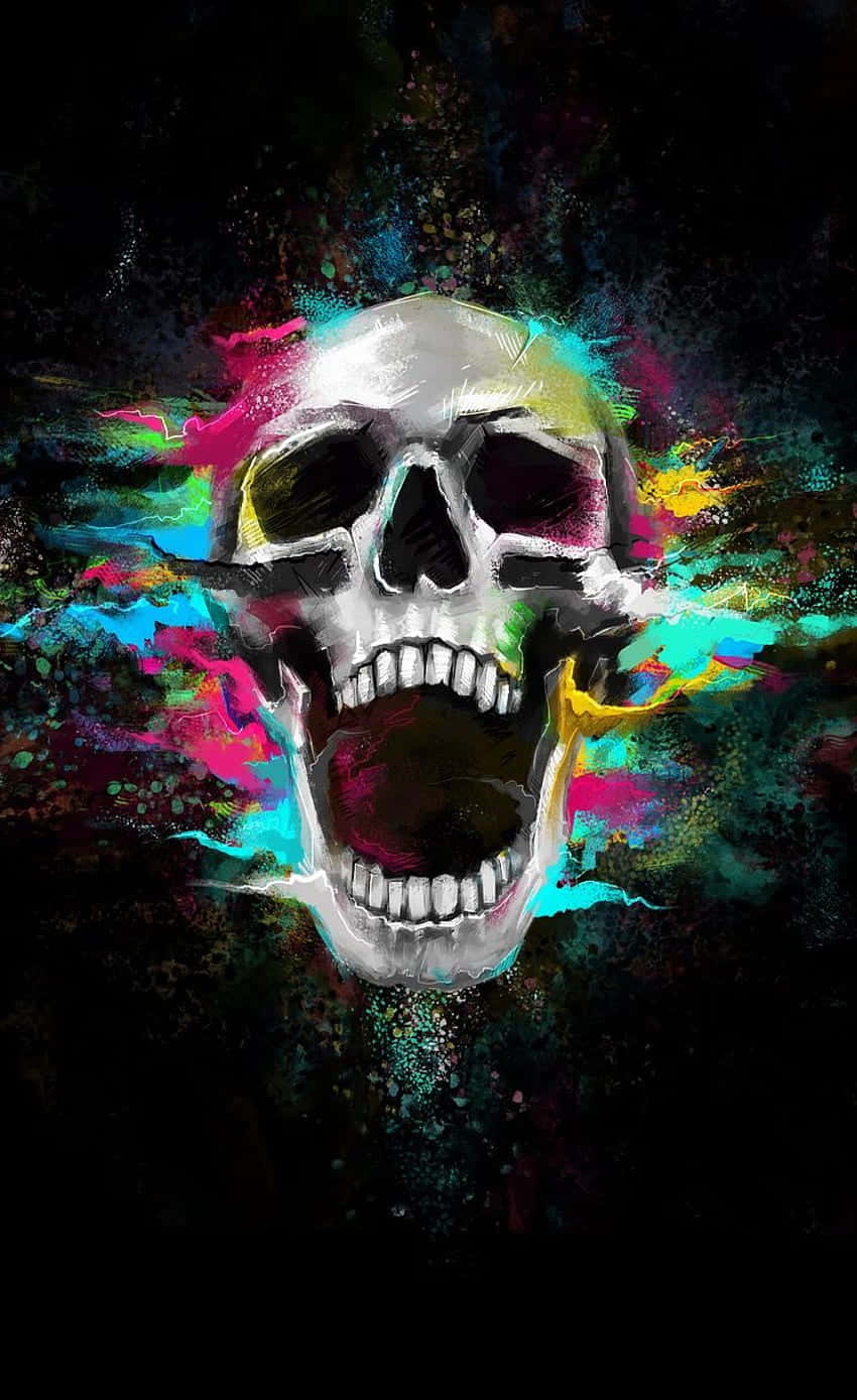Skull Phone, screaming skull, vibrant paint splatters, HD Phone Wallpaper