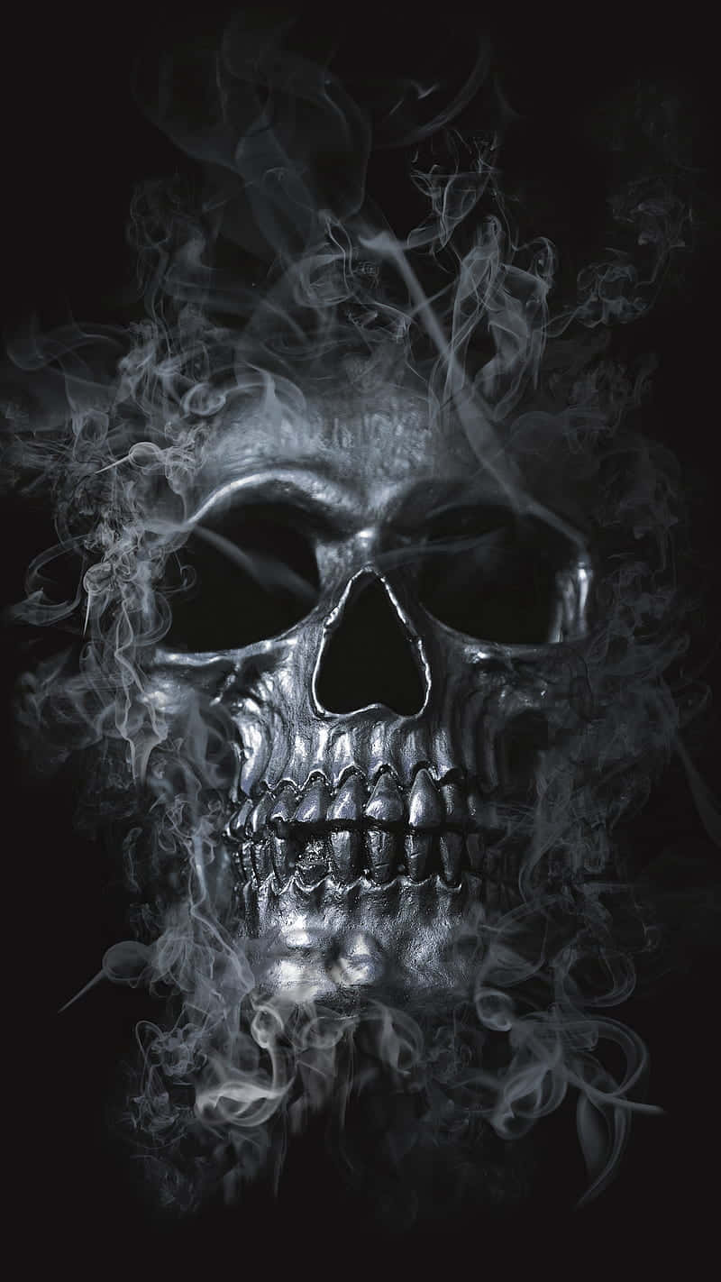 Skull Phone, metallic skull, swirling smoke, HD Phone Wallpaper