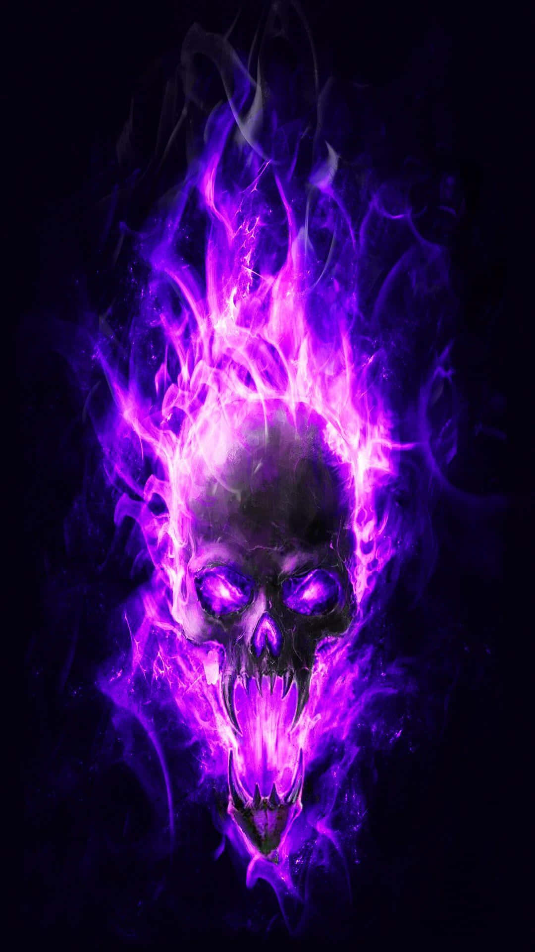 flaming skull, vibrant purple flames, black background, Full HD Phone Wallpaper