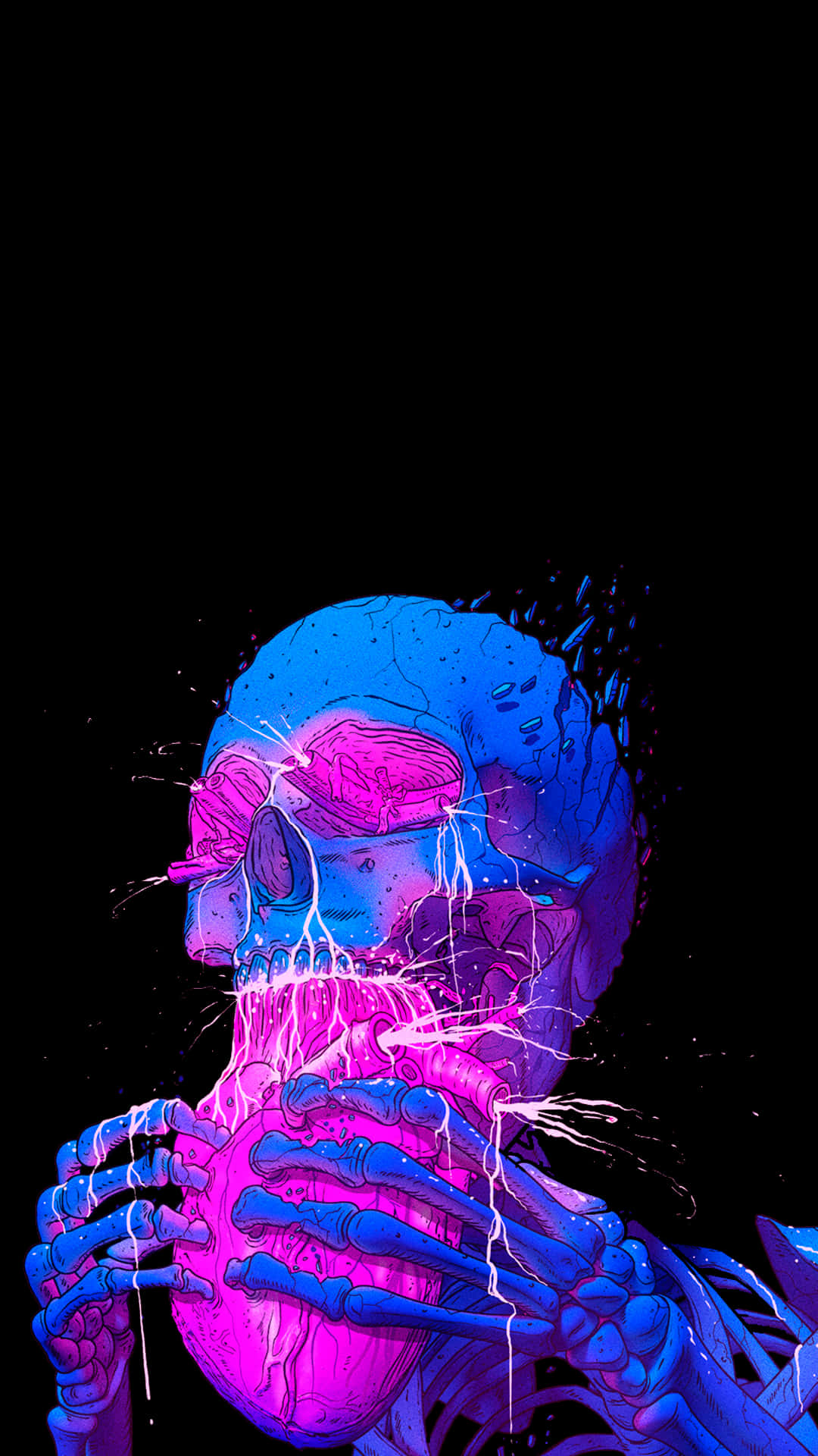 Skull Phone, neon blue, pink, Full HD Phone Wallpaper