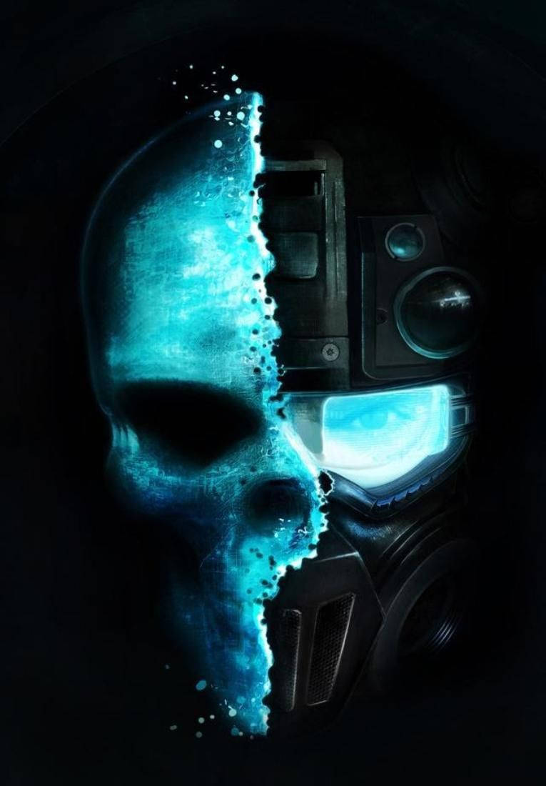 Cool Phone Skull, split skull, organic glowing blue, SD Phone Wallpaper