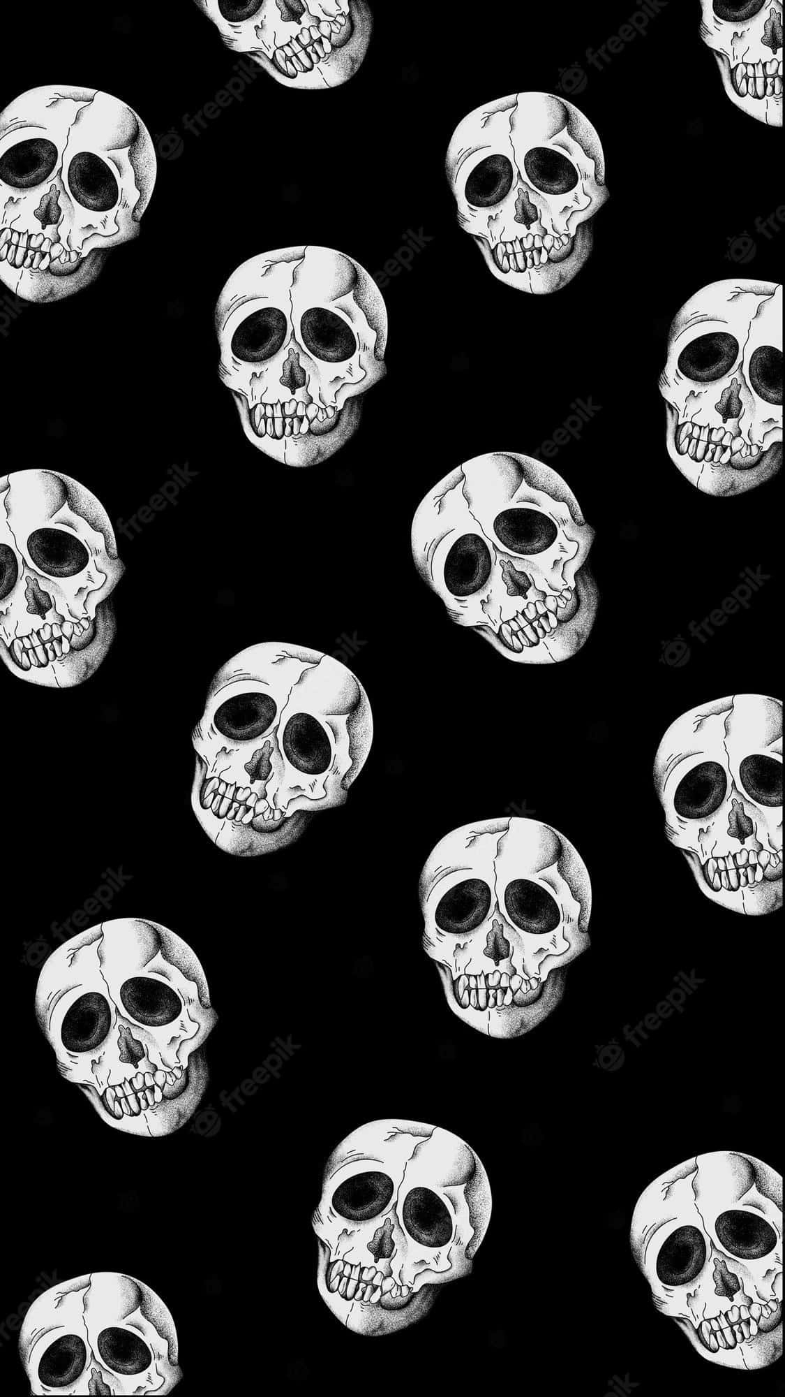 skull phone, white skulls, stark black background, Full HD Phone Wallpaper
