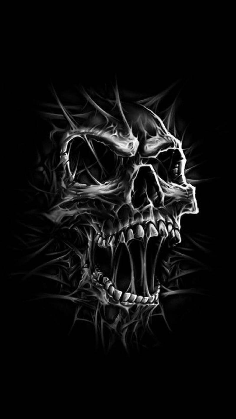 spiked skull horror phone, jagged spikes, glowing eyes, HD Phone Wallpaper