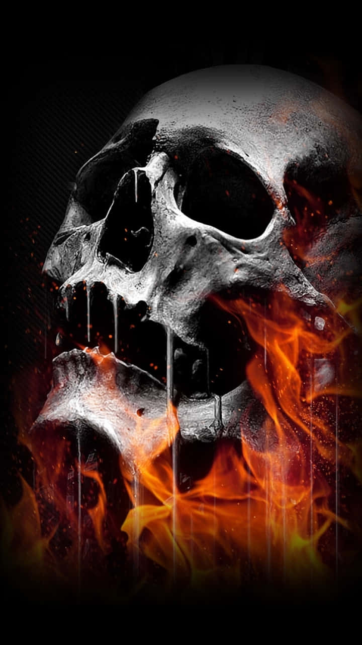 skull phone, flames, orange flames, HD Phone Wallpaper