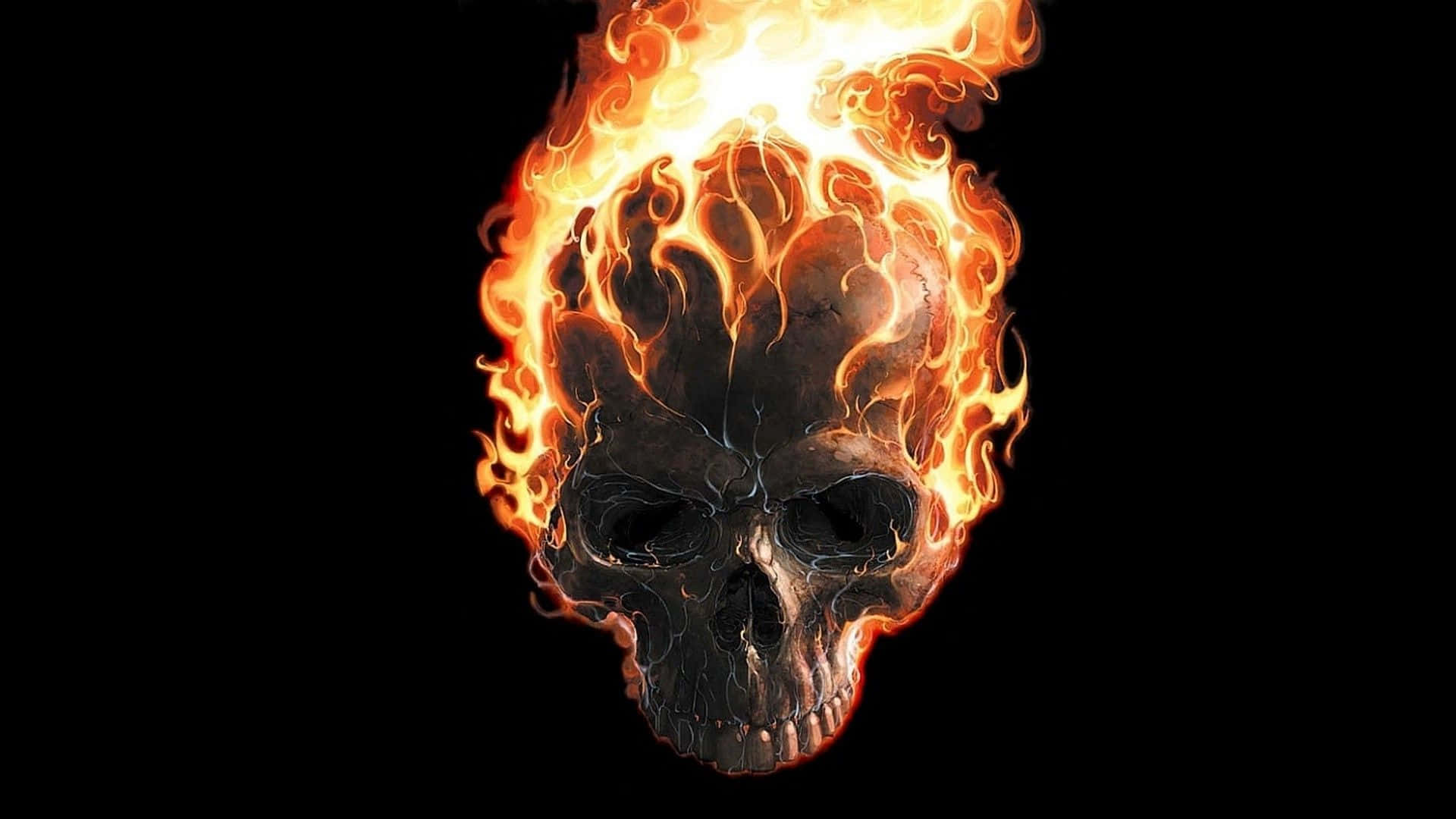 Fire Skull, flaming skull, orange and yellow fire, Full HD Desktop Wallpaper