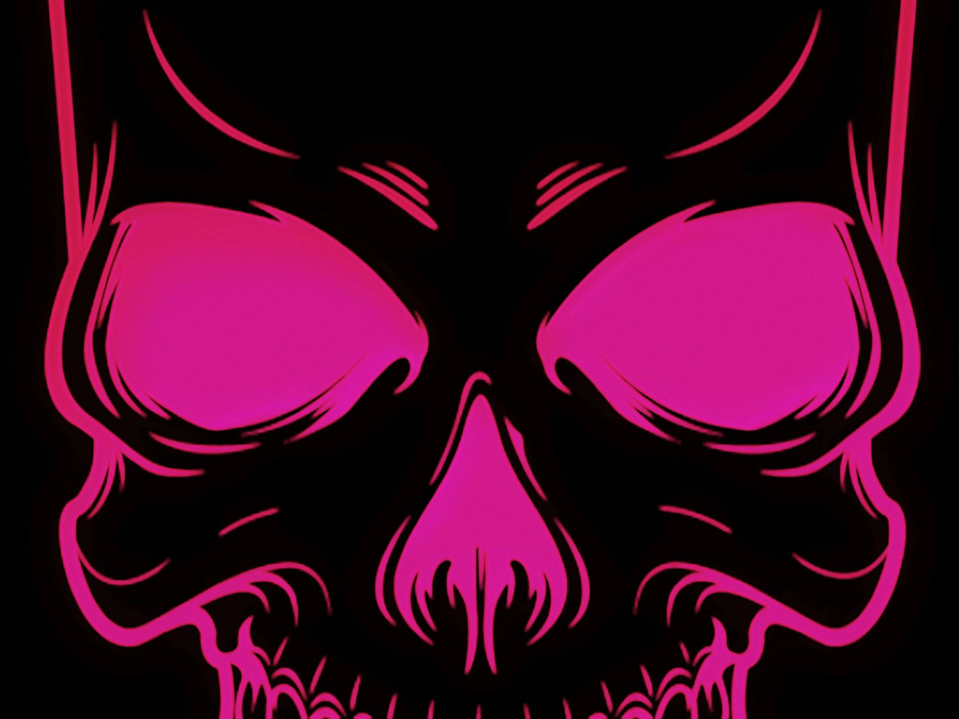 pink skull, black background, glows, Full HD Desktop Wallpaper
