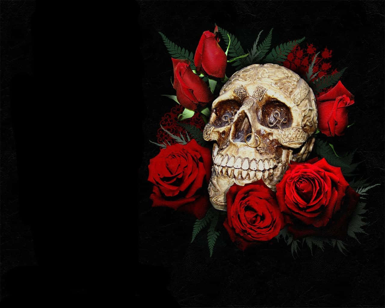 skulls and roses, bouquet of skulls and roses, human skull, HD Desktop Wallpaper