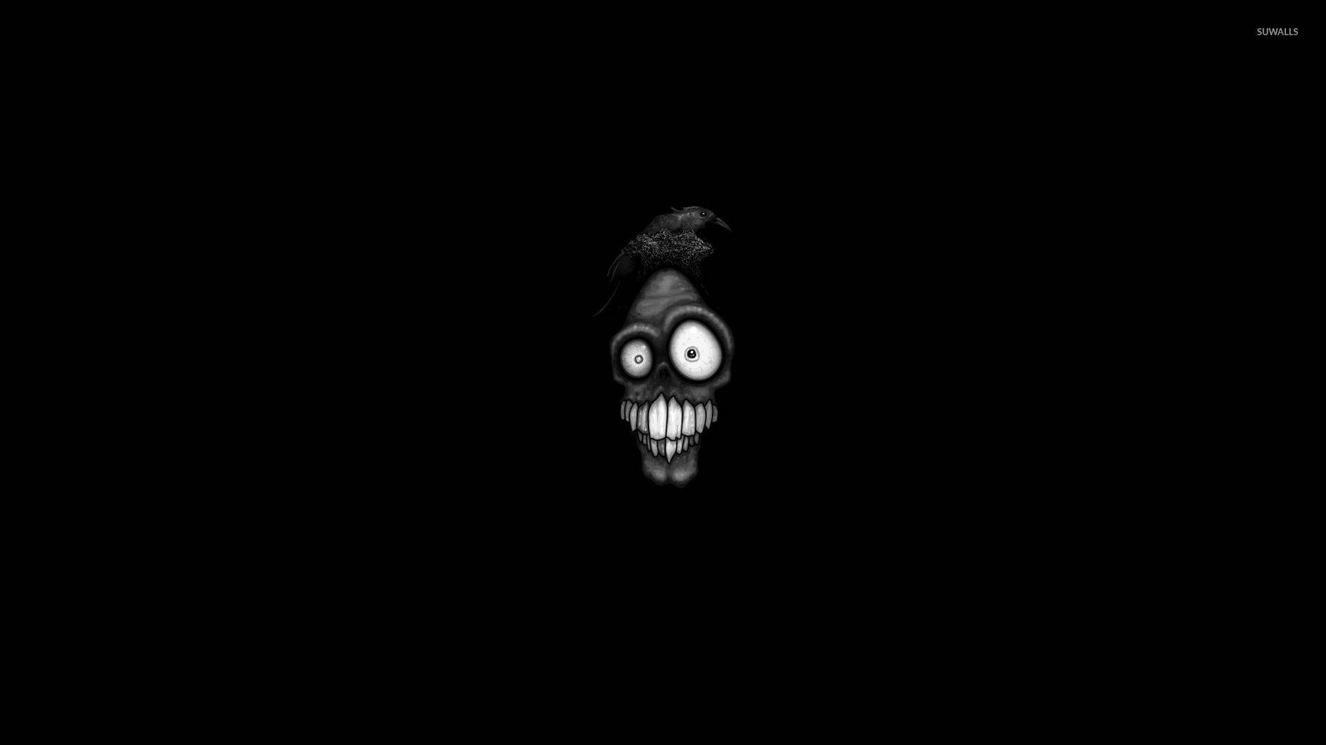 cartoon skull, crow, black and white illustration, Full HD Desktop Wallpaper