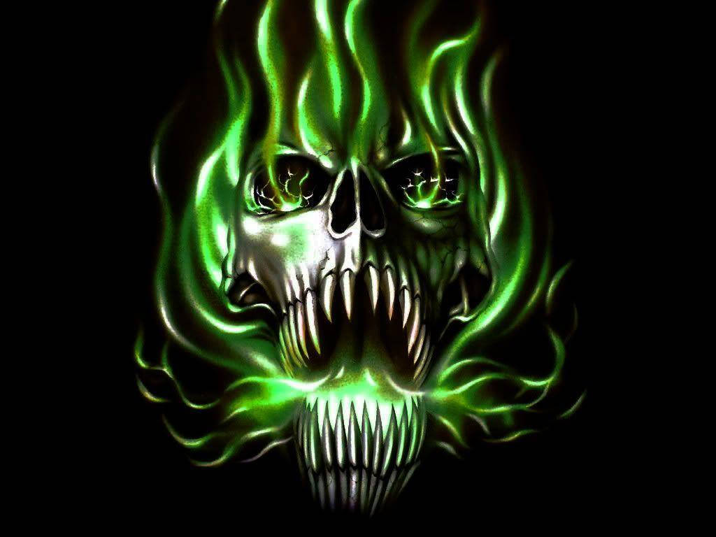 green fire, skull, open mouth, SD Desktop Wallpaper