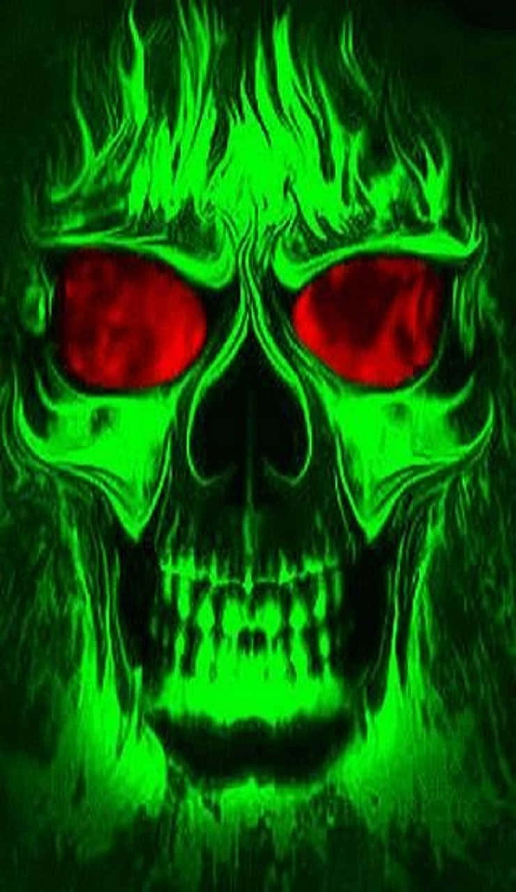 Fire Skull, Neon Green, Fiery Red Eyes, HD Phone Wallpaper