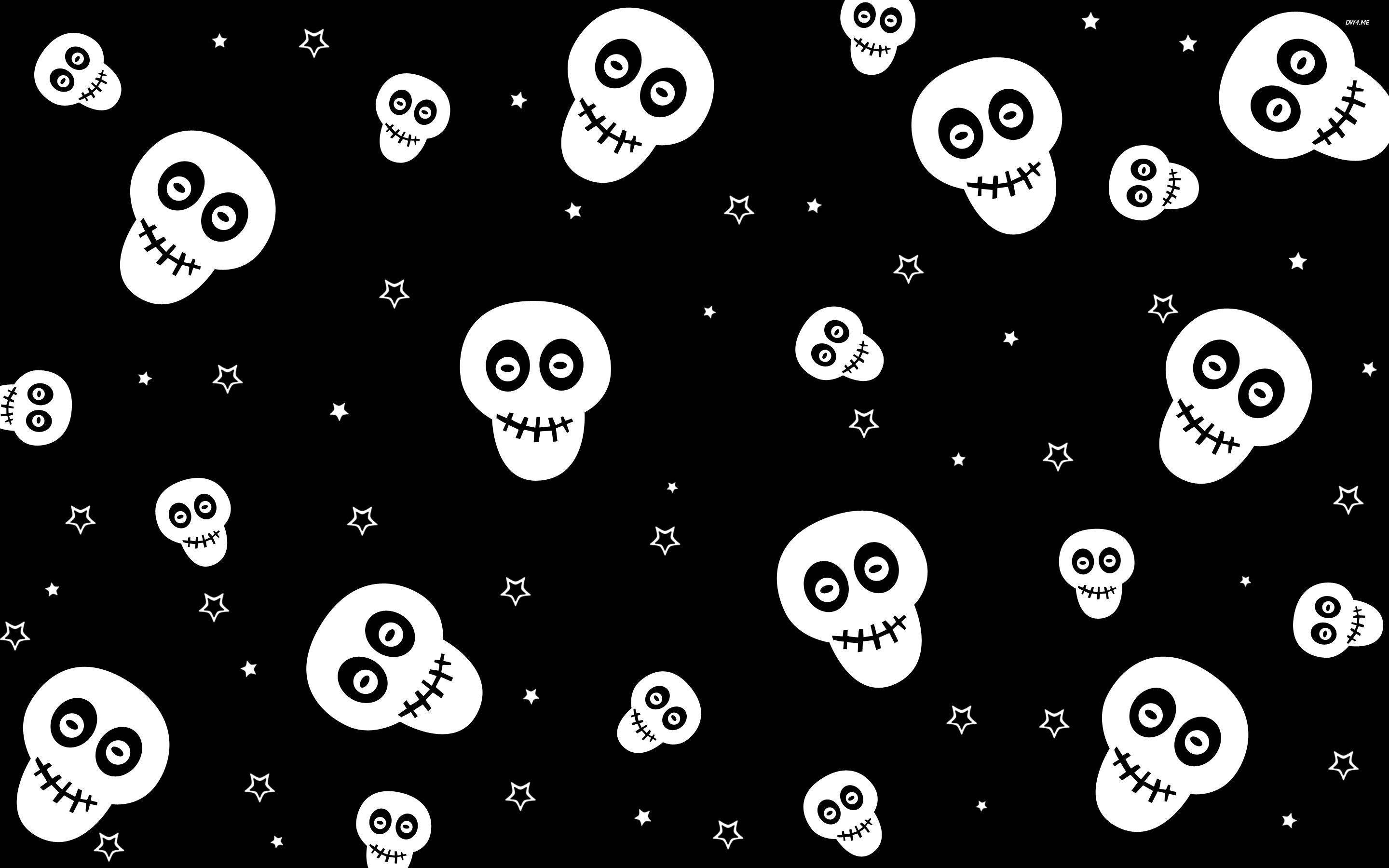 cute skeleton, iPhone pattern, white cartoon skulls, 2K Desktop Wallpaper