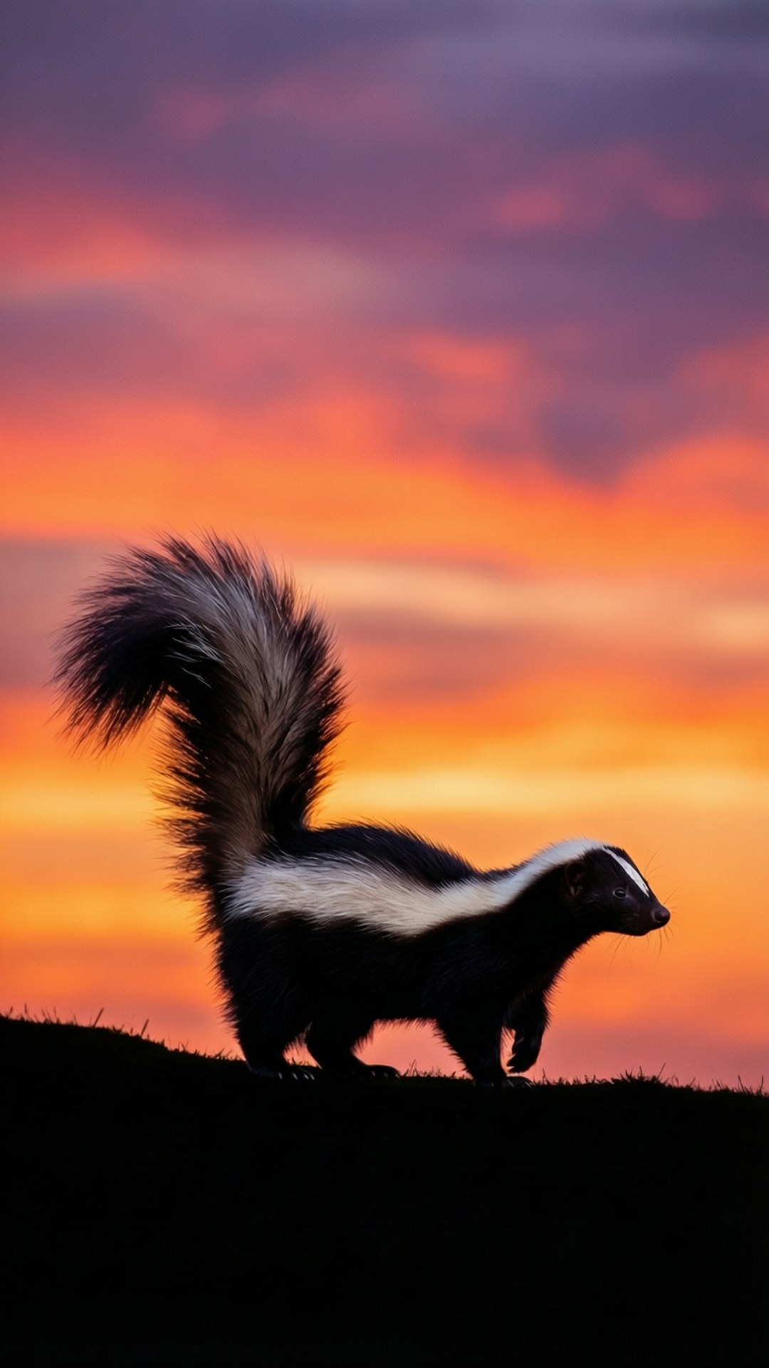 skunk, silhouette, sunset, Full HD Phone Wallpaper
