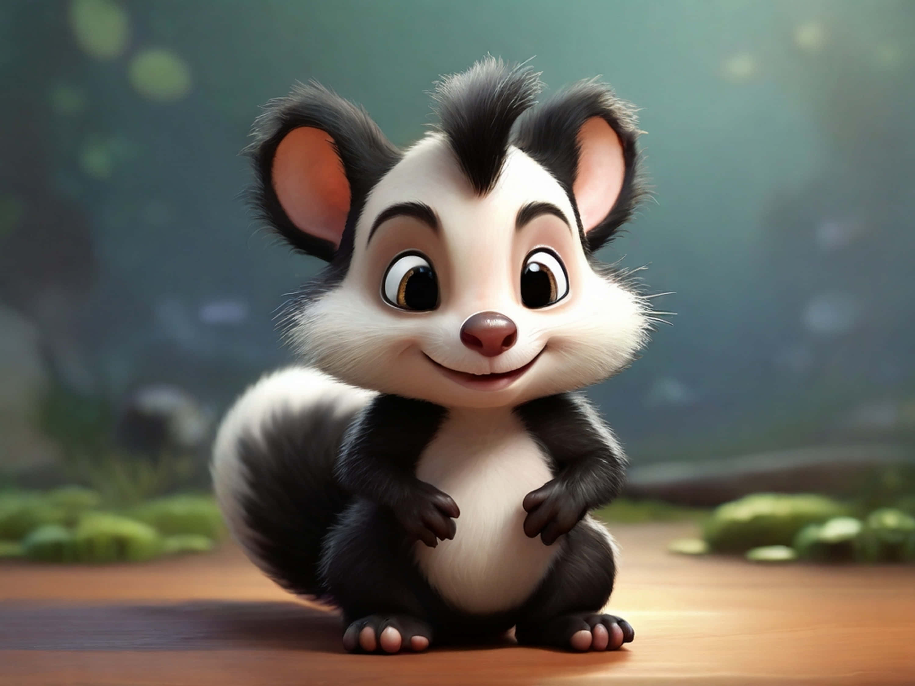 cute cartoon skunk, big eyes, smile, 2K Desktop Wallpaper