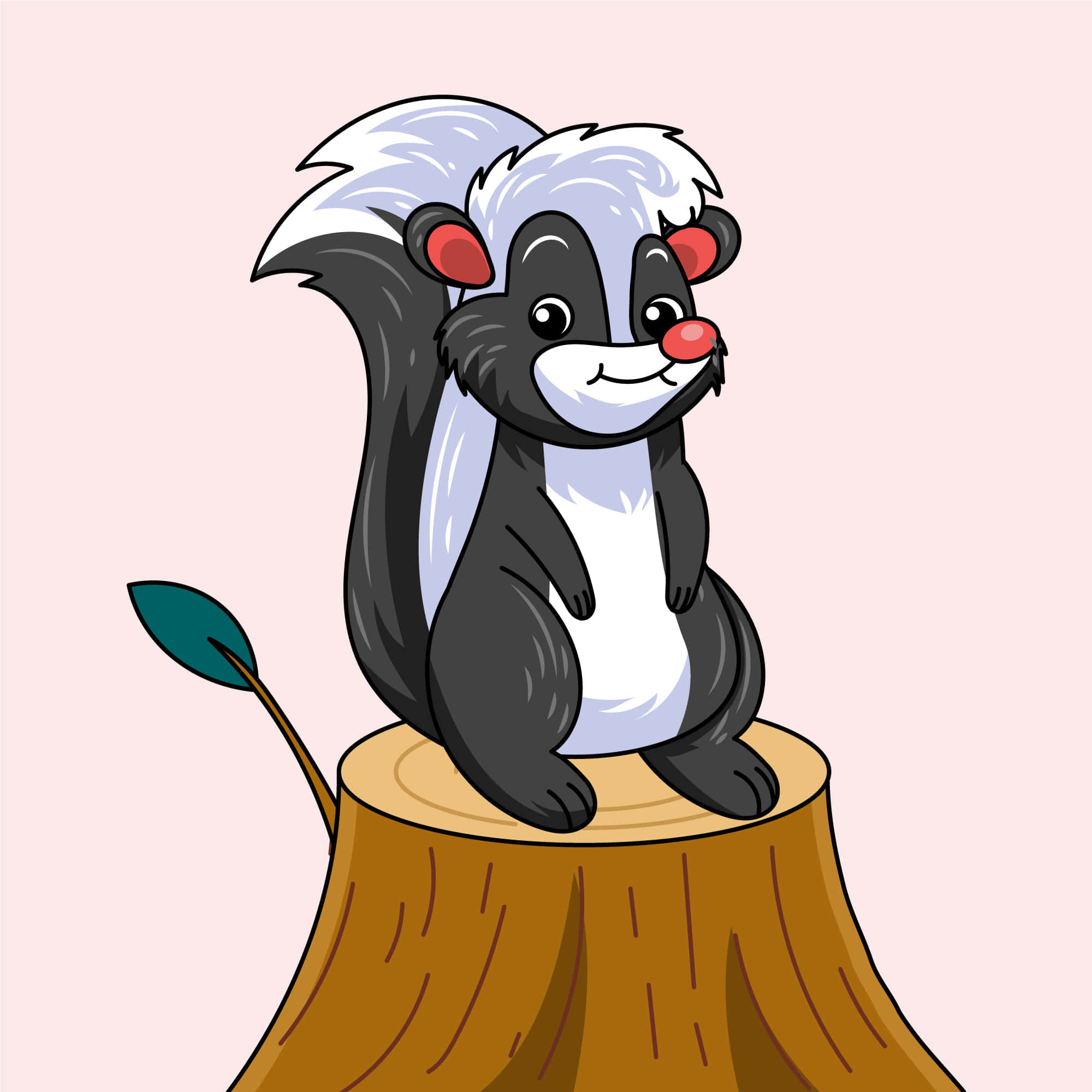 cartoon skunk, red nose, fluffy tail, Full HD Desktop Wallpaper
