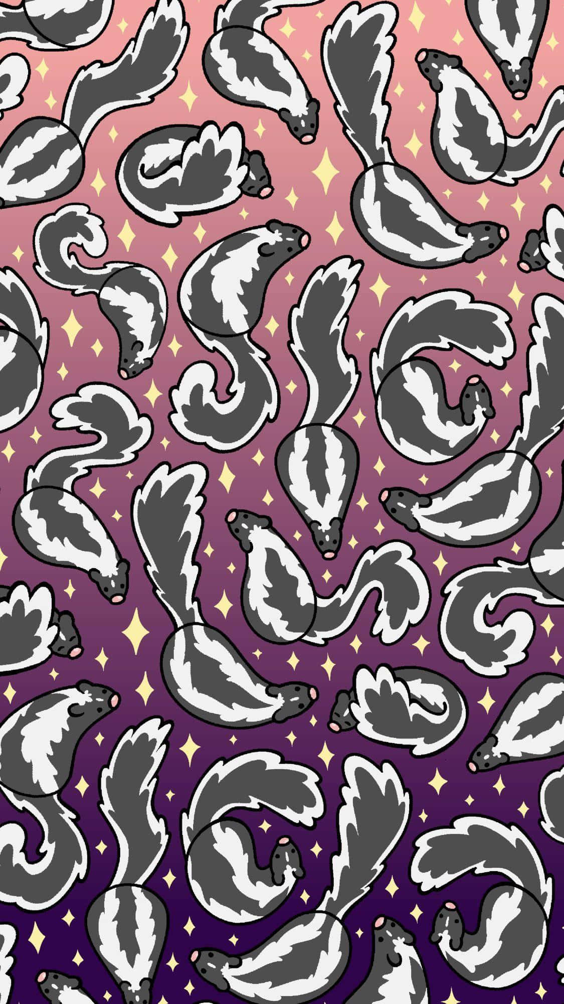 skunk pattern, black and white, gradient purple background, Full HD Phone Wallpaper