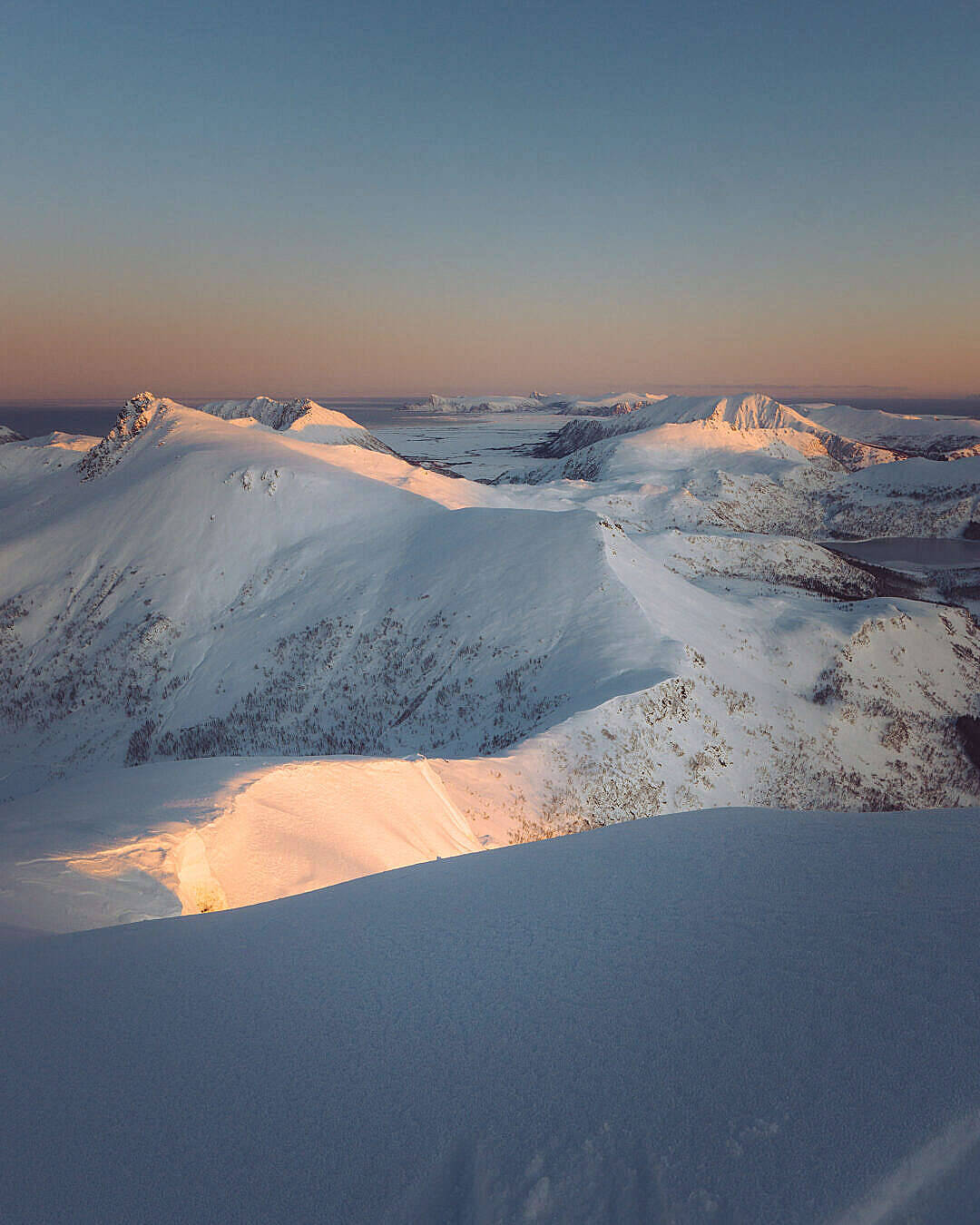 Sunset, snowcapped mountain peaks, warm golden light, HD Phone Wallpaper