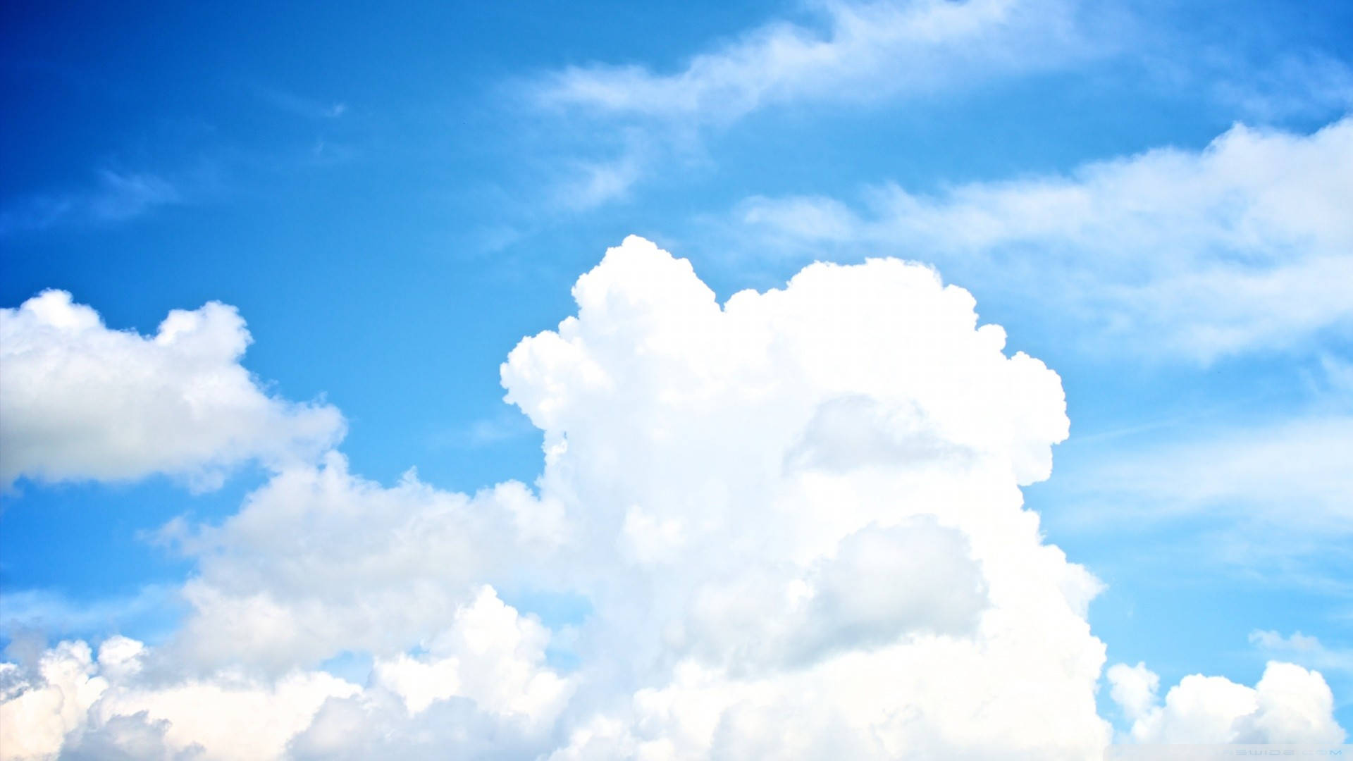 Cloudy Sky HD, blue sky, fluffy white cumulus clouds, Full HD Desktop Wallpaper