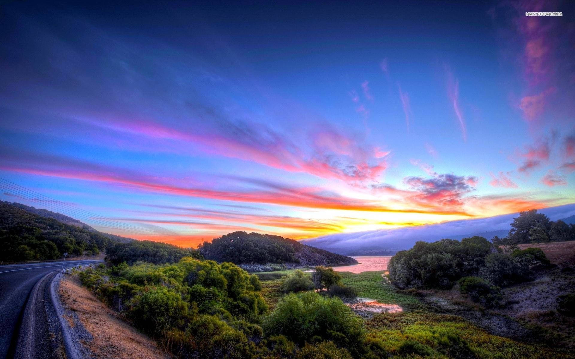 Sky HD, colorful sunset, winding road, Full HD Desktop Wallpaper